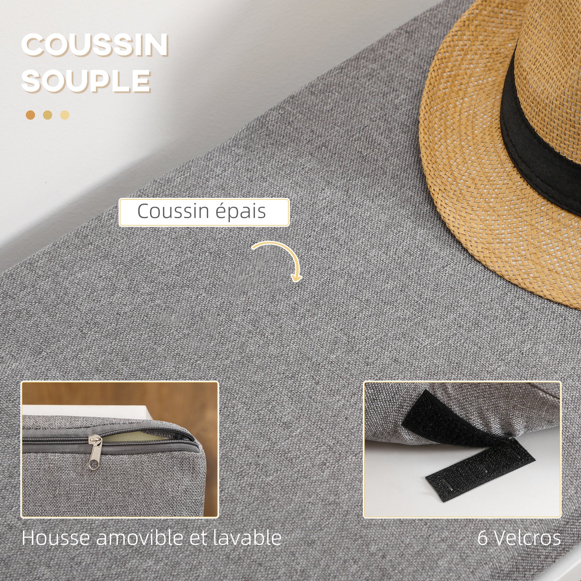 Banc à chaussures meuble à chaussures avec coussin d'assise, étagères réglables, compartiments ouverts et tiroir, banc d'entrée, couloir, chambre, 101 x 29 x 47,5 cm, blanc et gris