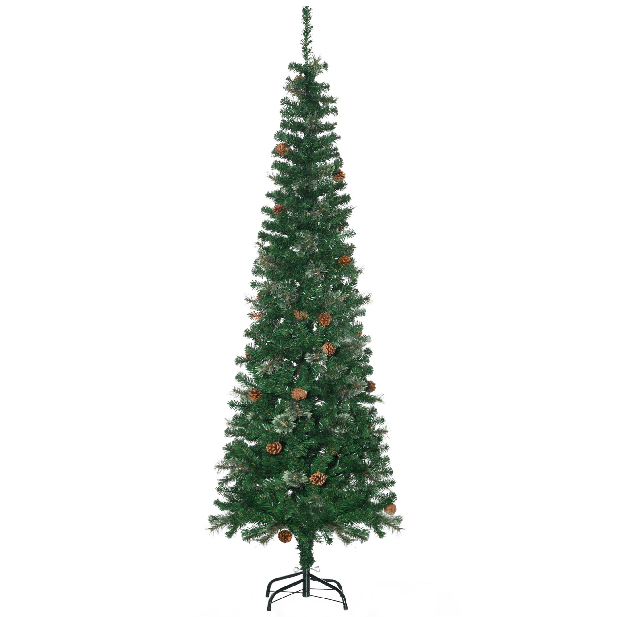 Sapin arbre de Noël artificiel 195 cm 556 branches avec 27 pommes de pin+ support pied pliable vert