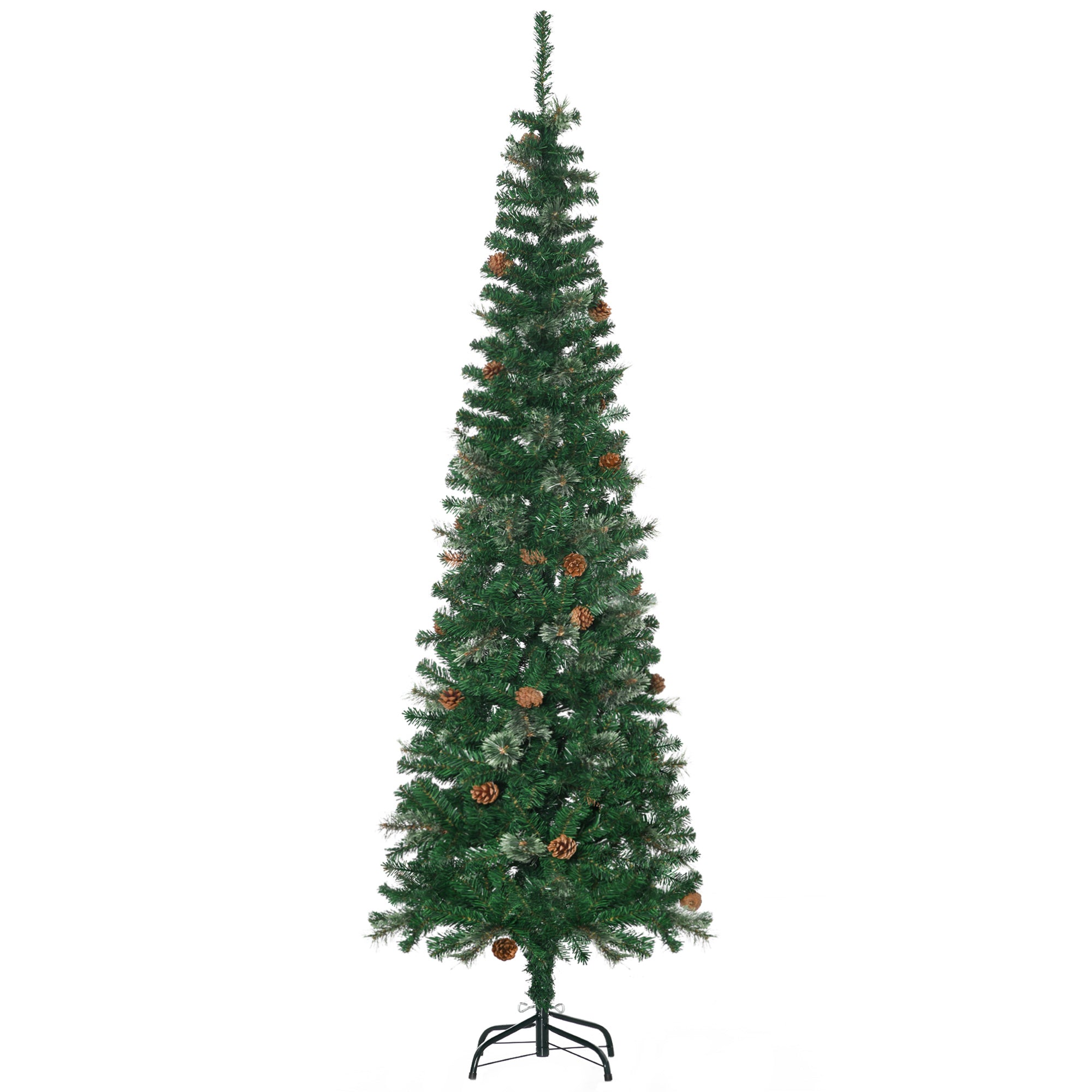 Sapin arbre de Noël artificiel 195 cm 556 branches avec 27 pommes de pin+ support pied pliable vert