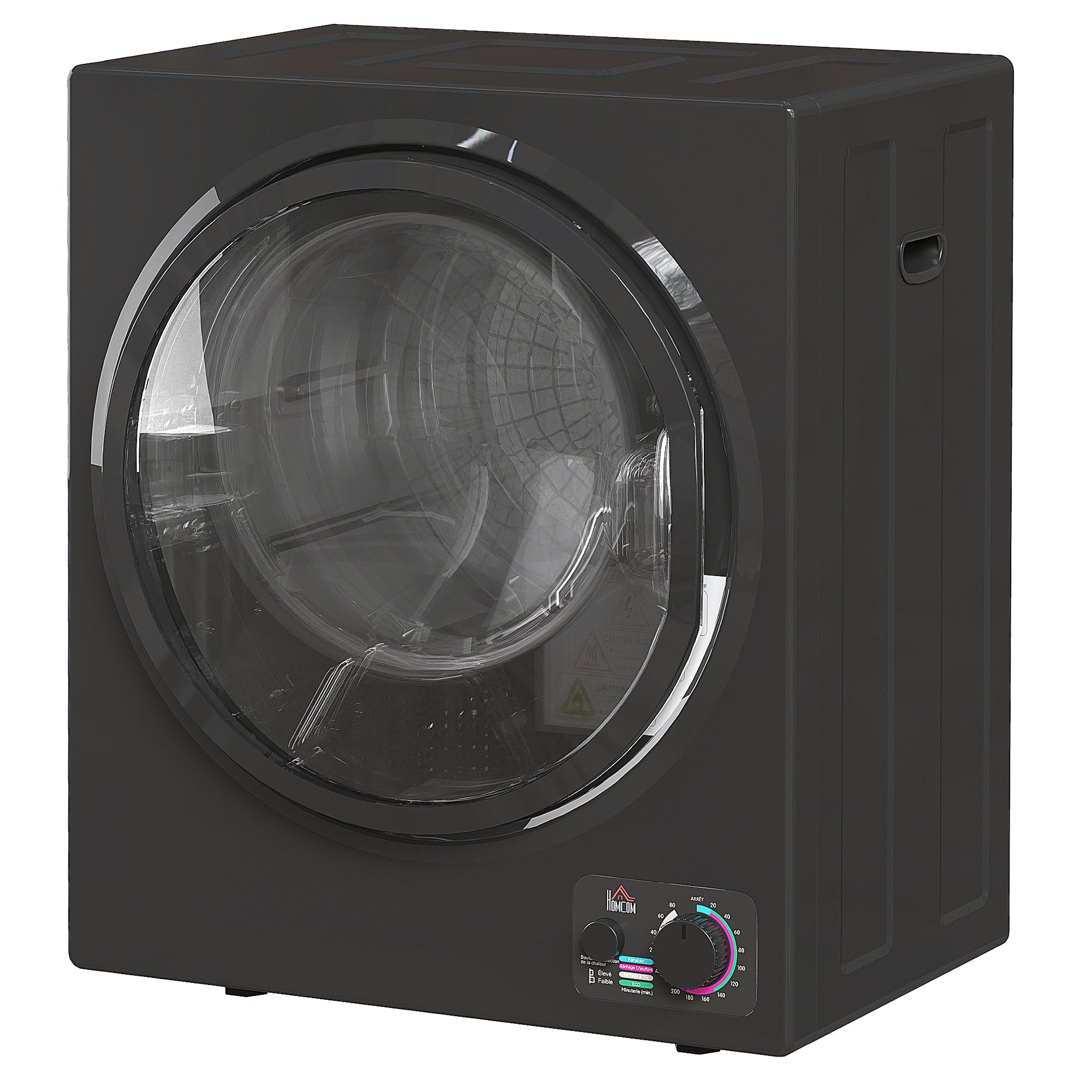 Sèche-linge à évacuation portable, sèche-linge électrique 850 W, 4 Kg, 4 modes de séchage, 2 niveaux de chauffage, cuve en acier inoxydable, installation murale, pour appartement dortoir, noir