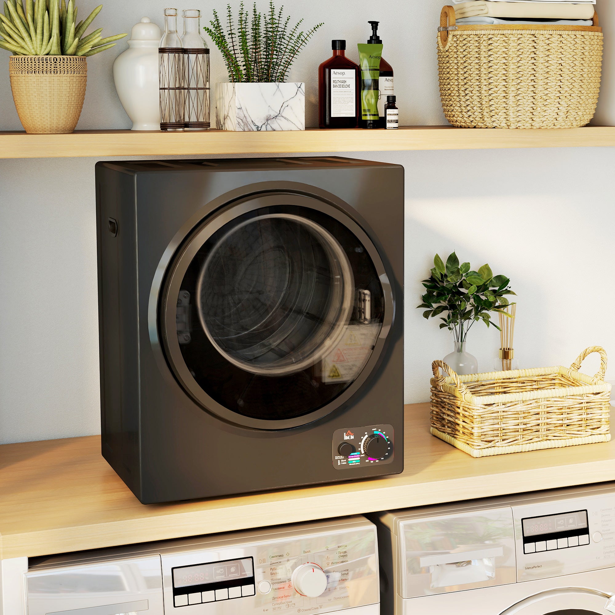Sèche-linge à évacuation portable, sèche-linge électrique 850 W, 4 Kg, 4 modes de séchage, 2 niveaux de chauffage, cuve en acier inoxydable, installation murale, pour appartement dortoir, noir