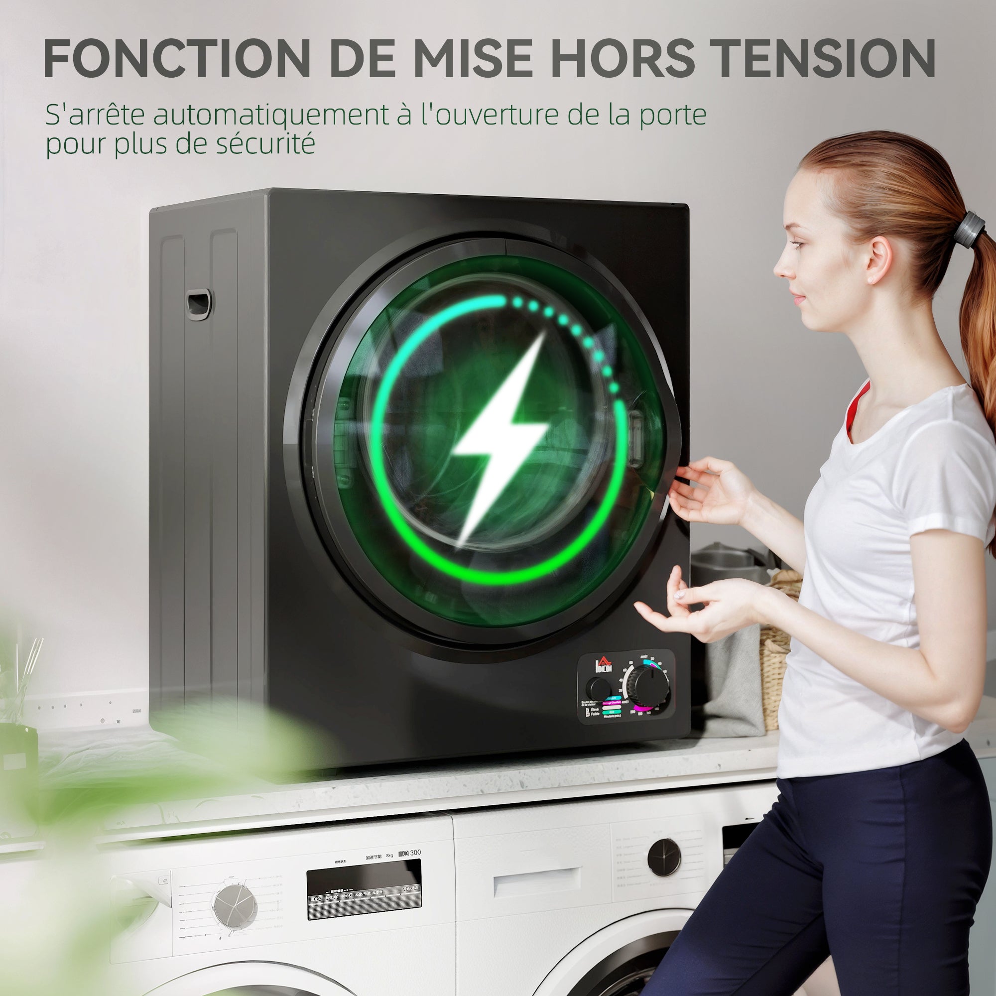 Sèche-linge à évacuation portable, sèche-linge électrique 850 W, 4 Kg, 4 modes de séchage, 2 niveaux de chauffage, cuve en acier inoxydable, installation murale, pour appartement dortoir, noir