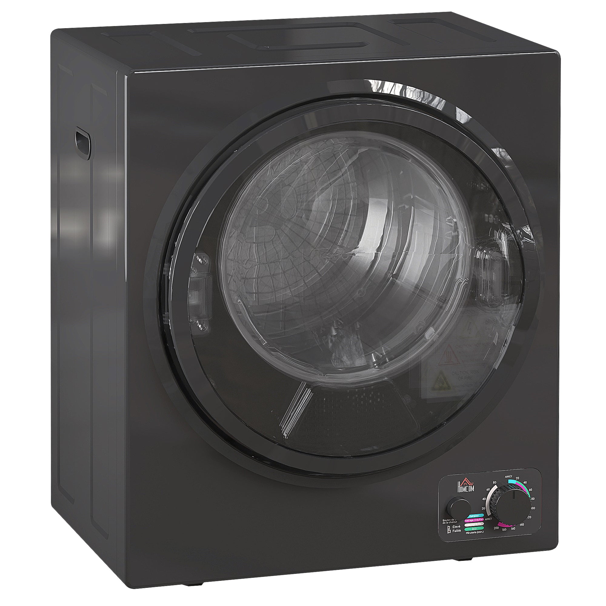 Sèche-linge à évacuation portable, sèche-linge électrique 850 W, 4 Kg, 4 modes de séchage, 2 niveaux de chauffage, cuve en acier inoxydable, installation murale, pour appartement dortoir, noir