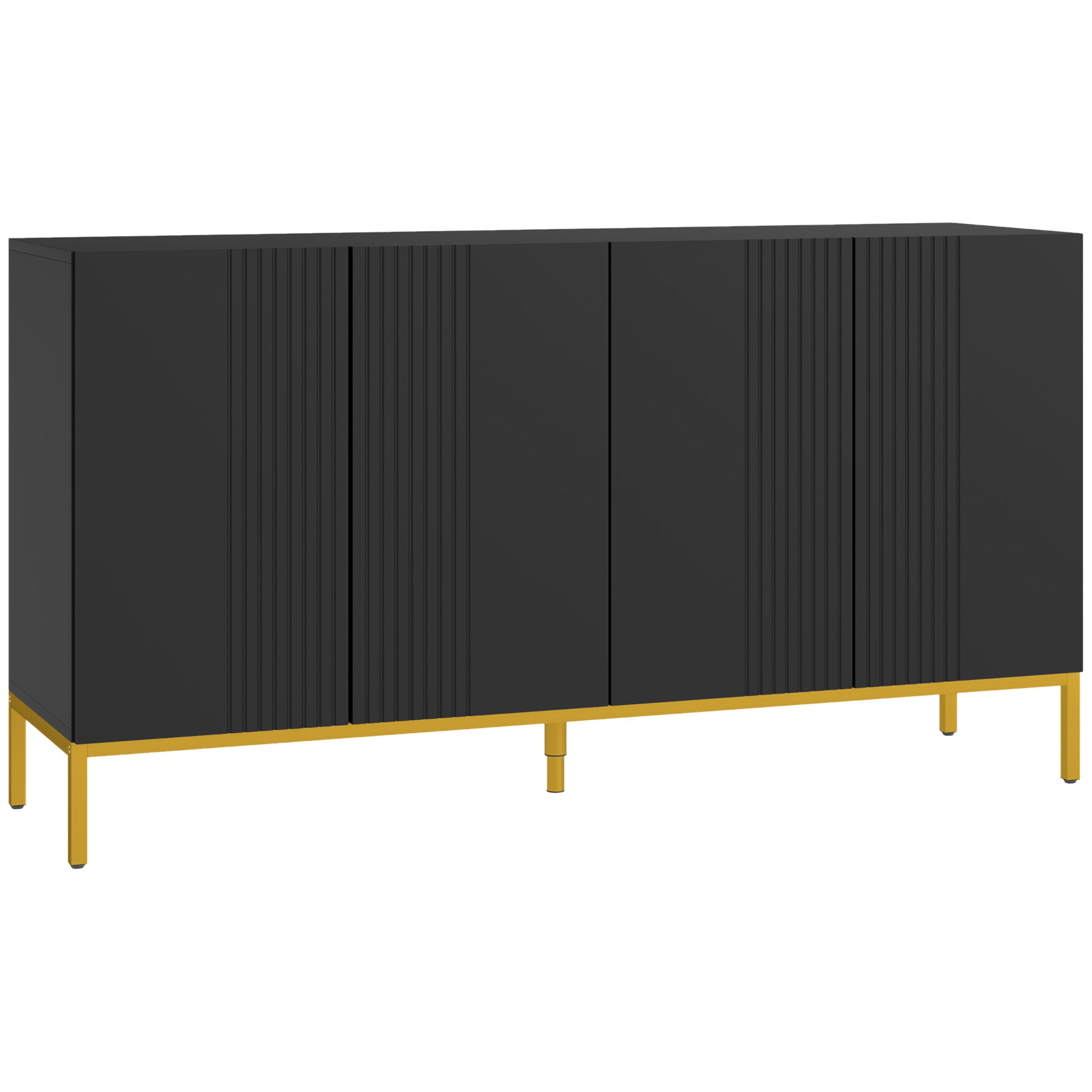 Buffet menuble de rangement design contemporain graphique 2 placards porte étagères réglables en bois noir métal doré