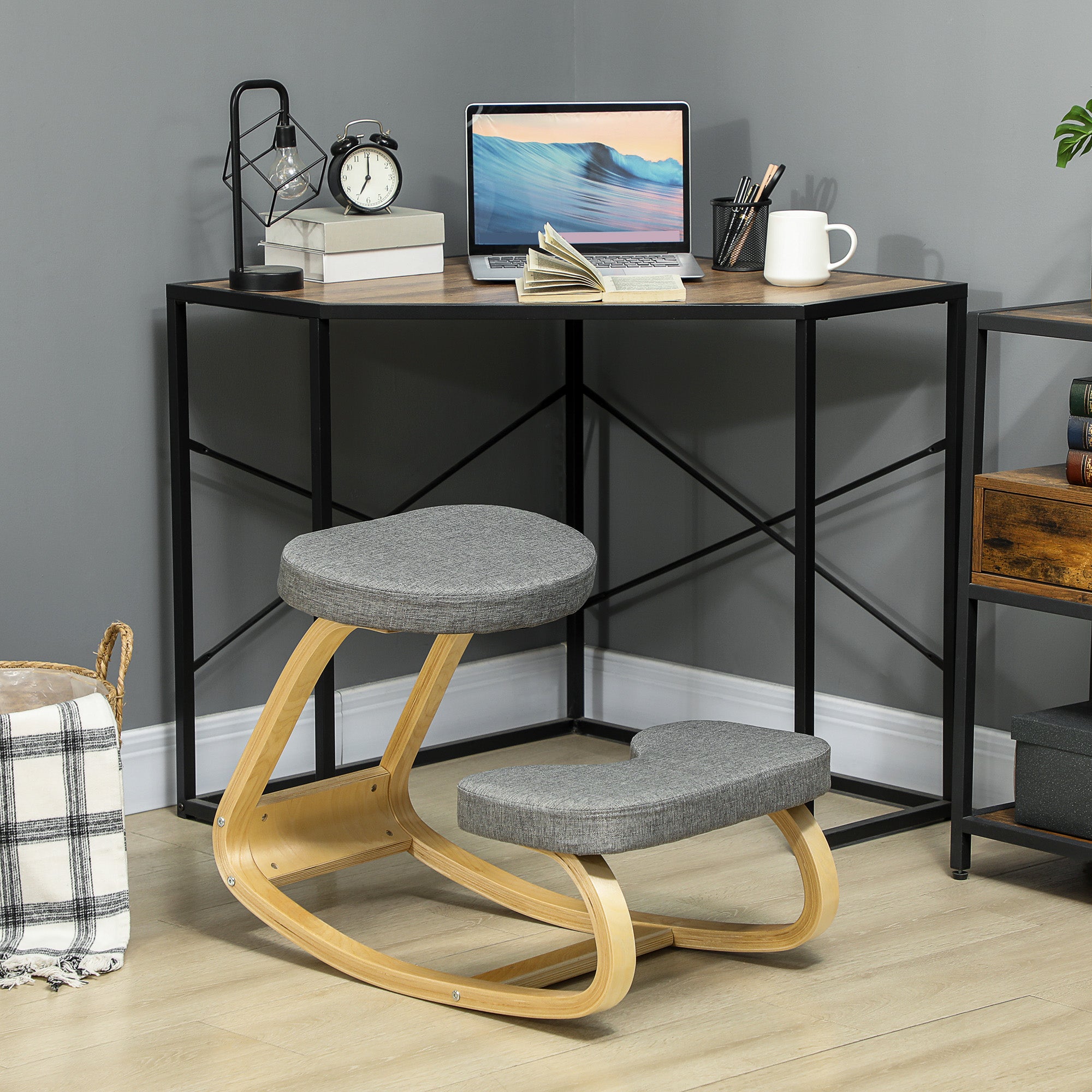 Siège assis genoux, siège ergonomique en bois à bascule, chaise à genoux pour bureau à domicile, améliorer la posture, maux de dos, gris