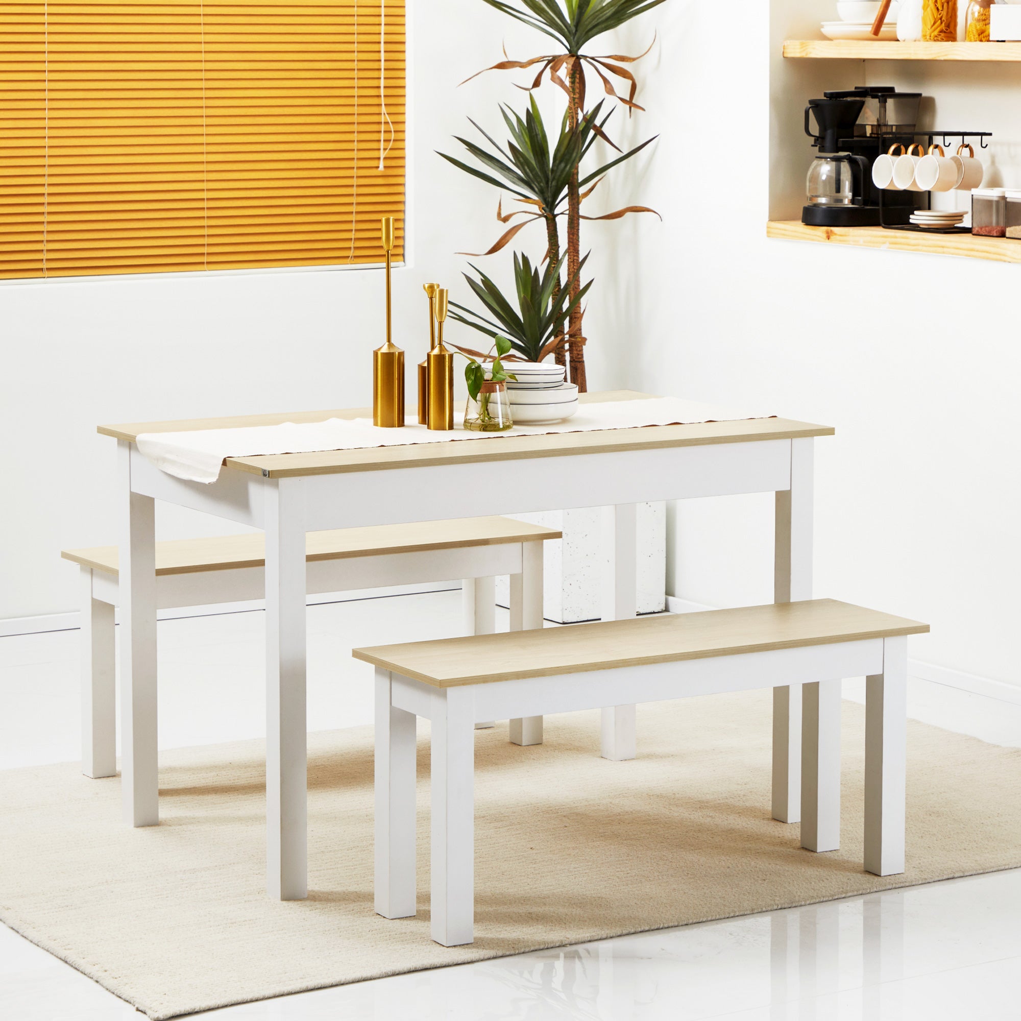 Ensemble table à manger 3 pièces avec 2 bancs encastrables pour 4-6 personnes style contemporain - cuisine salle à manger salon - panneaux de particules