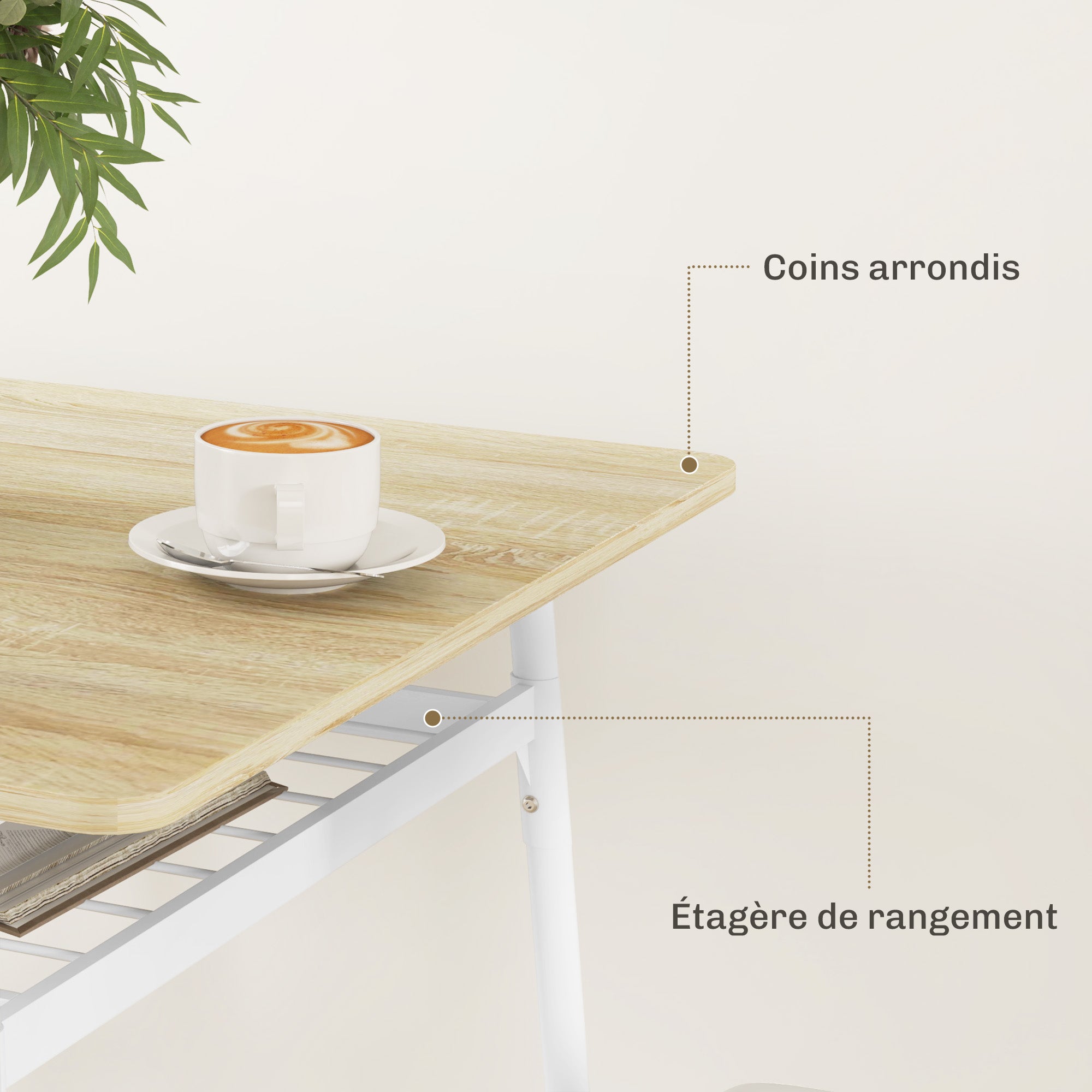 Ensemble table et chaises, table de cuisine avec chaises, structure en acier, avec 2 chaises encastrables, pour cuisine salon maison, blanc et chêne