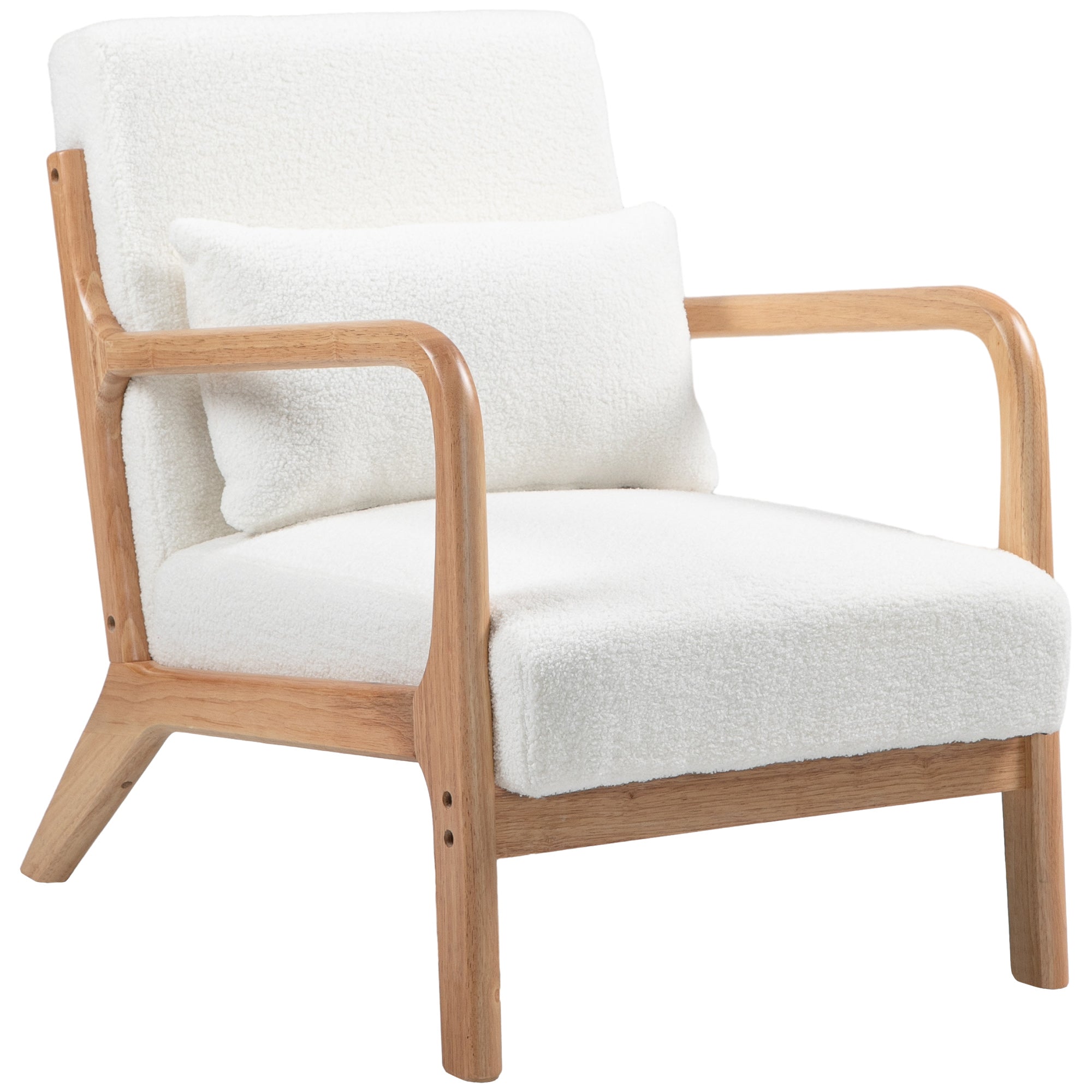 Fauteuil de salon avec cadre en bois massif fauteuil lounge - assise profonde - accoudoirs - aspect velours crème