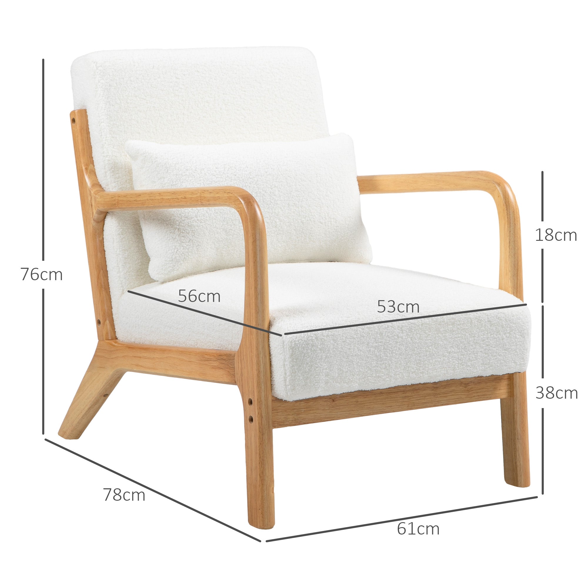 Fauteuil de salon avec cadre en bois massif fauteuil lounge - assise profonde - accoudoirs - aspect velours crème