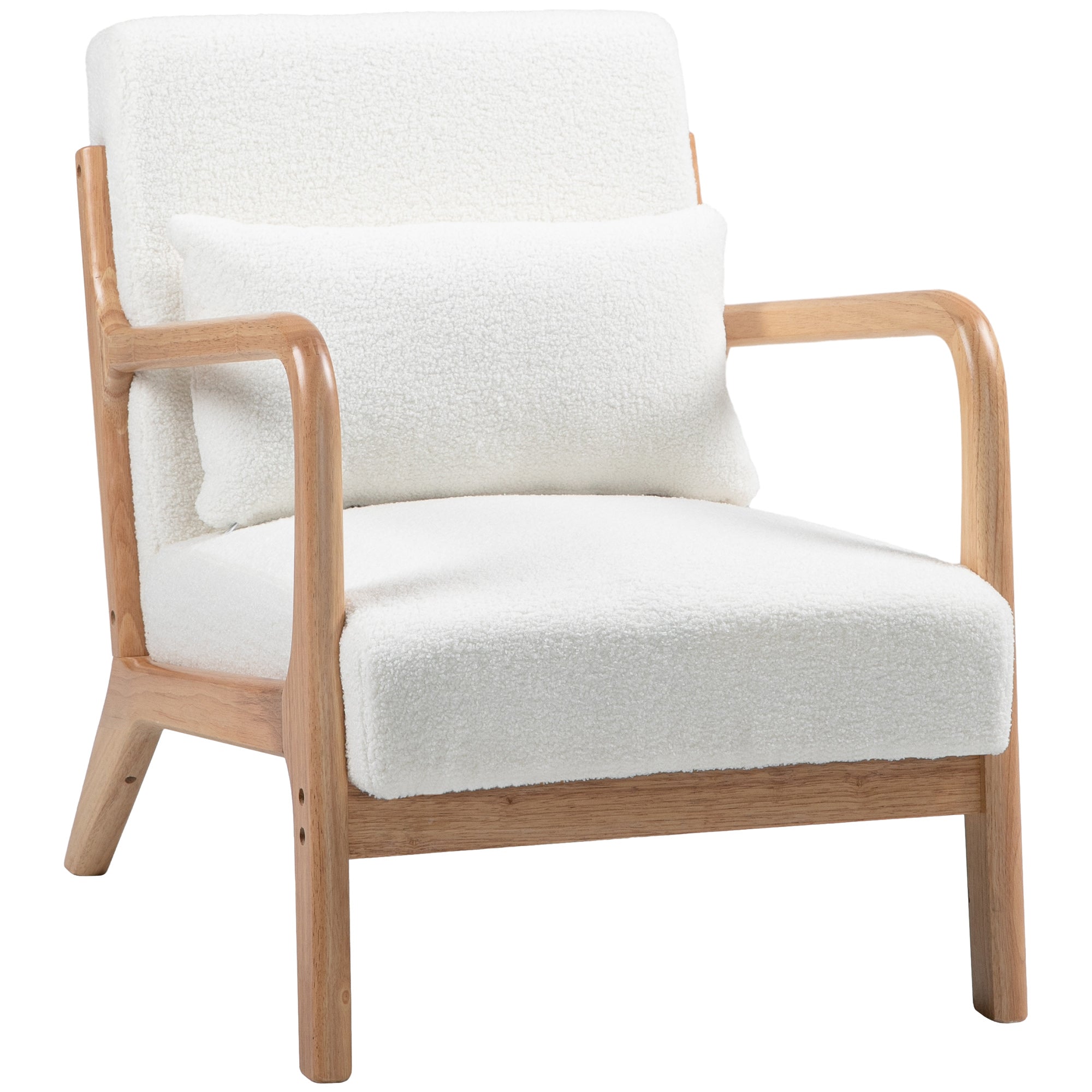 Fauteuil de salon avec cadre en bois massif fauteuil lounge - assise profonde - accoudoirs - aspect velours crème