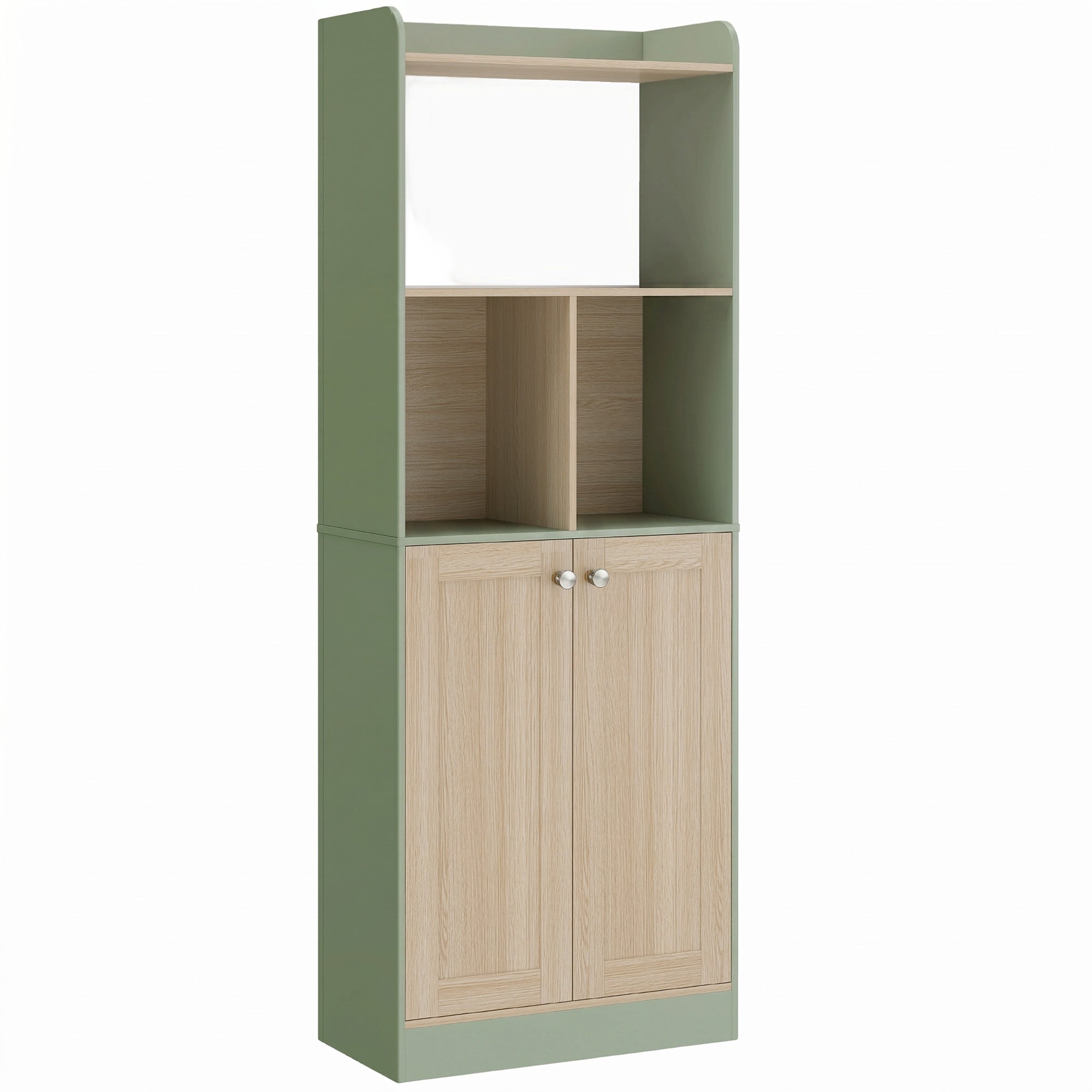 Bibliothèque à 5 niveaux, meuble de rangement, étagère à livres 60 x 30 x 161,2 cm avec 2 portes, étagère de rangement pour salon, chambre, bureau, vert et bois naturel