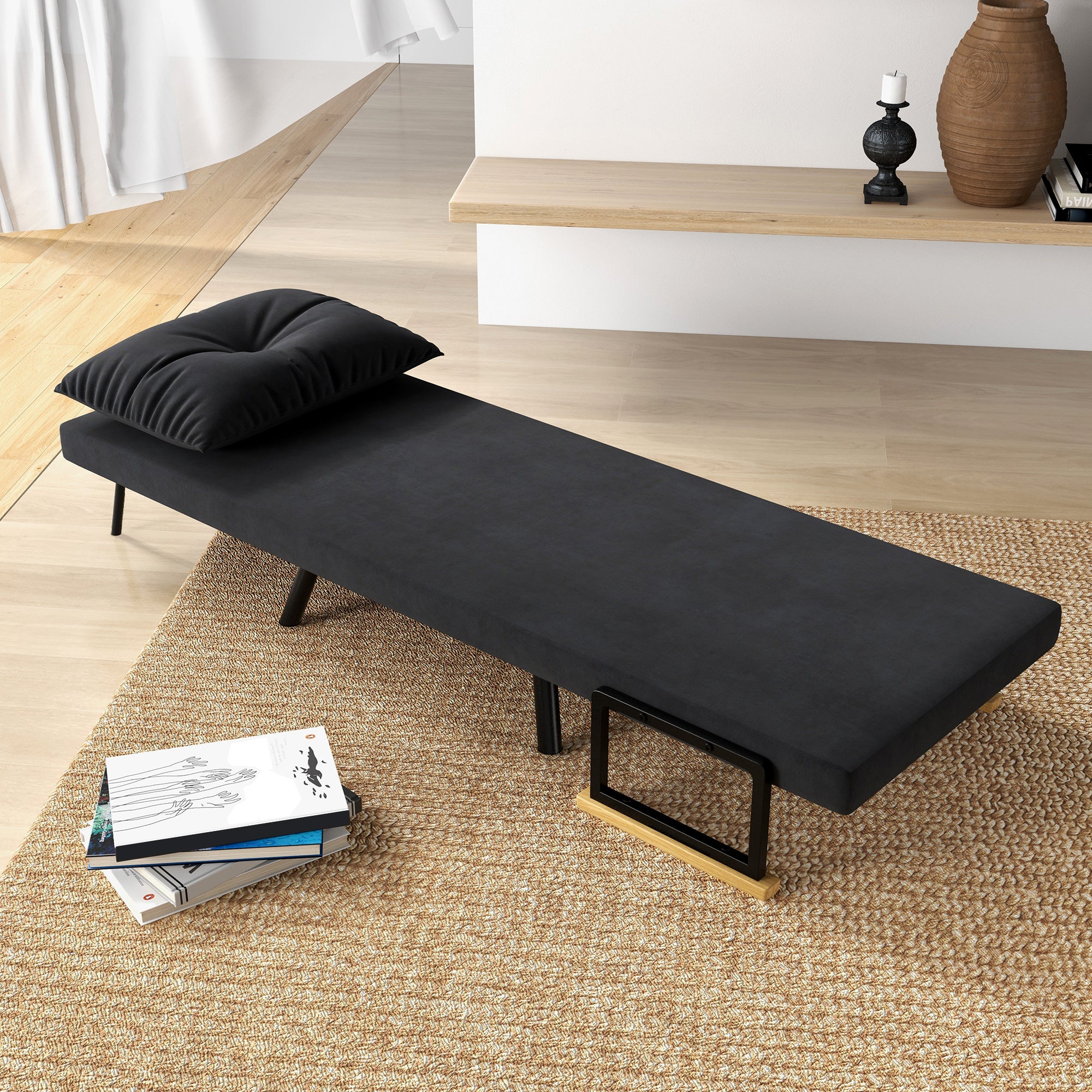 Fauteuil convertible 1 place chauffeuse 4 en 1 canapé convertible fauteuil lit avec dossier réglable en 5 positions, coussin inclus, canapé-lit 1 place pour invités, salon, charge 120 kg, noir