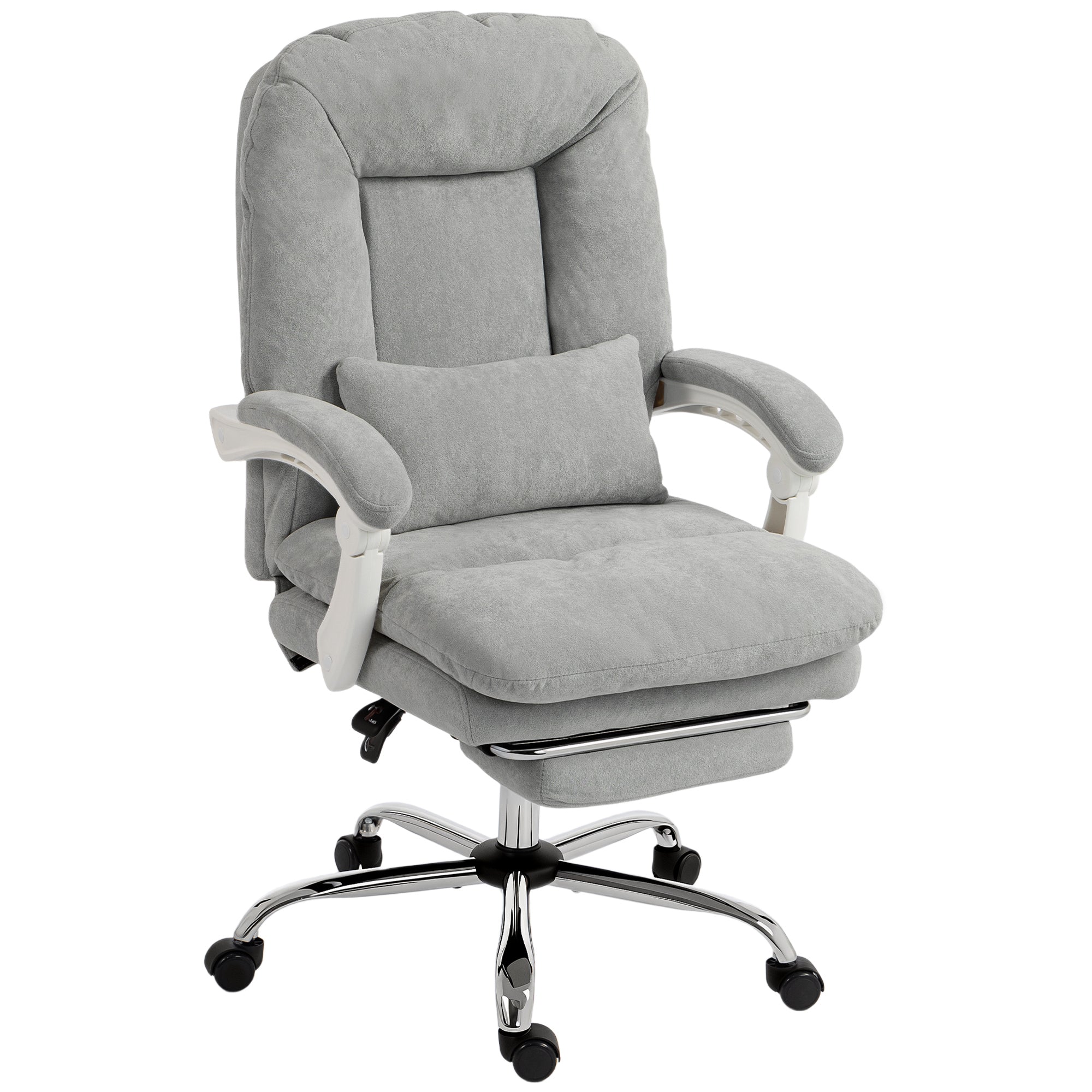 Chaise Bureau Ergonomique, Fauteuil de Bureau Inclinable en Velours avec Support Lombaire, Hauteur Réglable, Repose-Pieds, Coussin Épais, Travail Pivotante 360° pour Ordinateur, Gris Clair