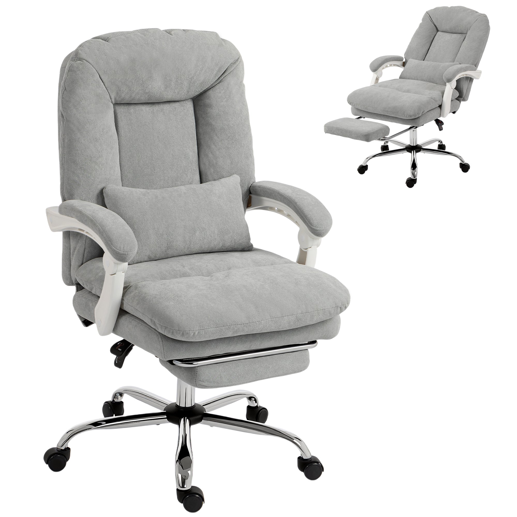Chaise Bureau Ergonomique, Fauteuil de Bureau Inclinable en Velours avec Support Lombaire, Hauteur Réglable, Repose-Pieds, Coussin Épais, Travail Pivotante 360° pour Ordinateur, Gris Clair