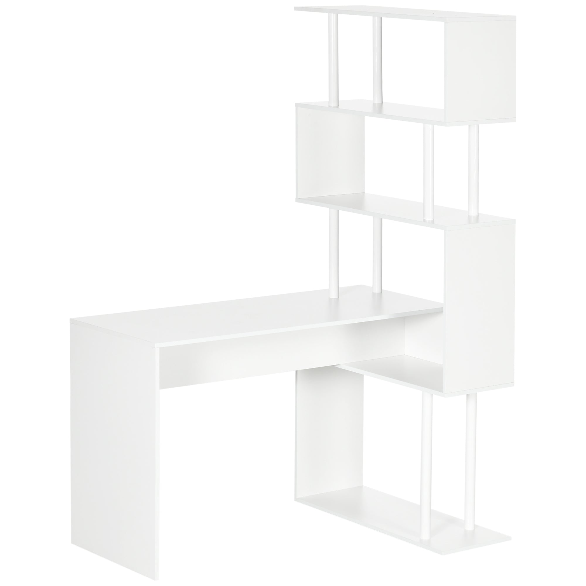 Bureau d'angle avec étagères de rangement Bureau Informatique Design Contemporain en Forme de L étagères en Bois 120 x 80 x 176 cm Blanc