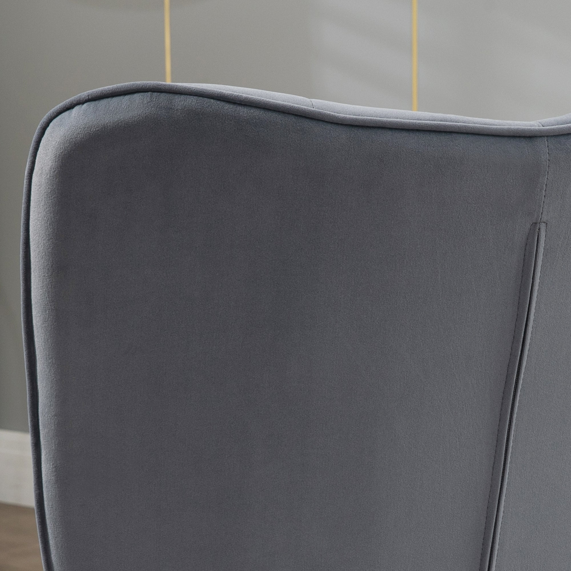 Fauteuil avec repose-pied, fauteuil salon capitonné avec dossier haut, pieds en acier doré et tissu velours, pour salon, chambre à coucher, gris foncé