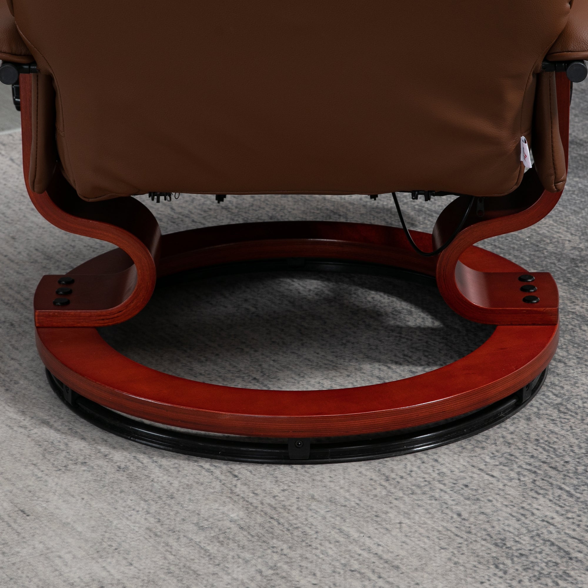 Fauteuil relax inclinable fauteuil de salon repose-pieds réglable pivotant 360° piètement bois revêtement synthétique marron