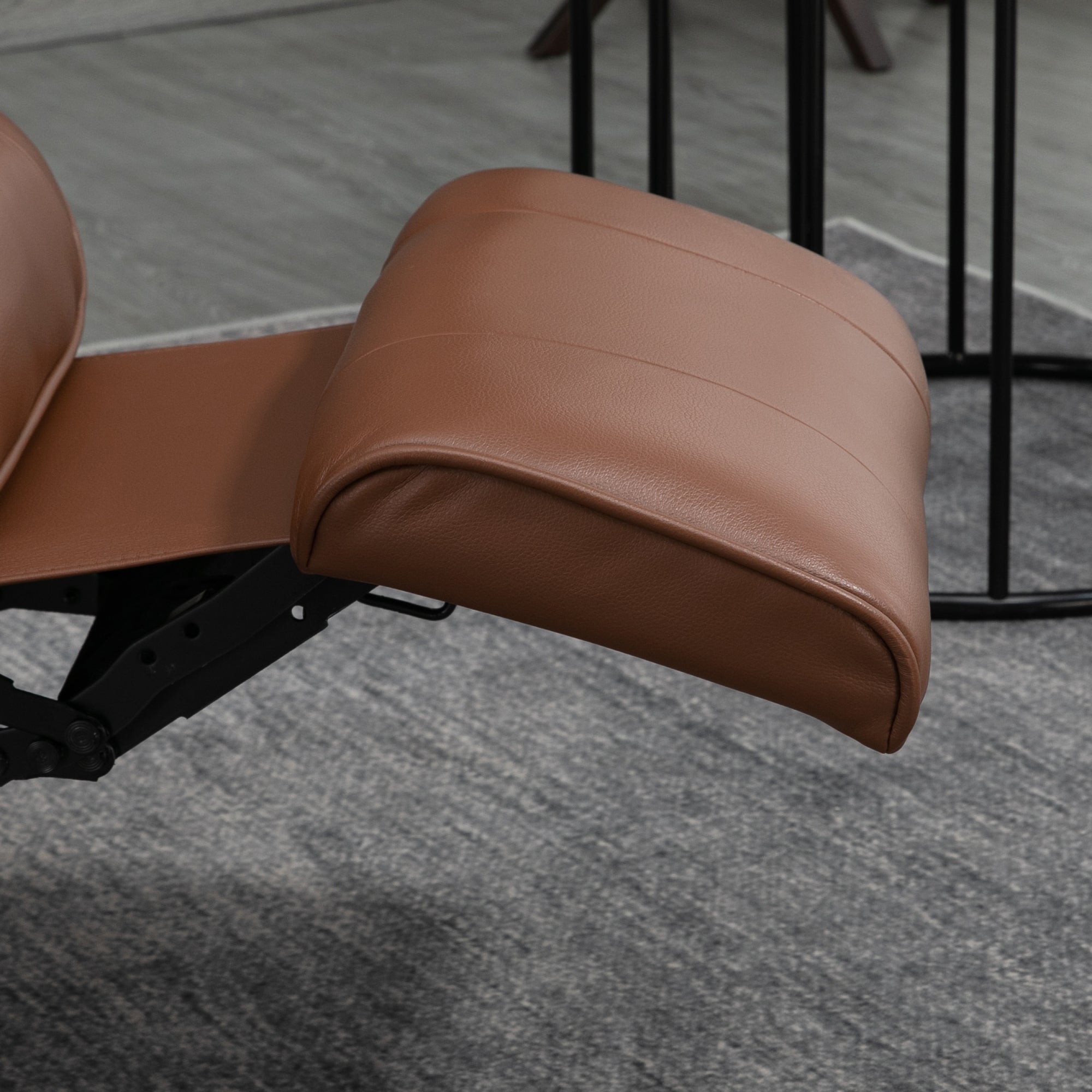 Fauteuil relax inclinable fauteuil de salon repose-pieds réglable pivotant 360° piètement bois revêtement synthétique marron