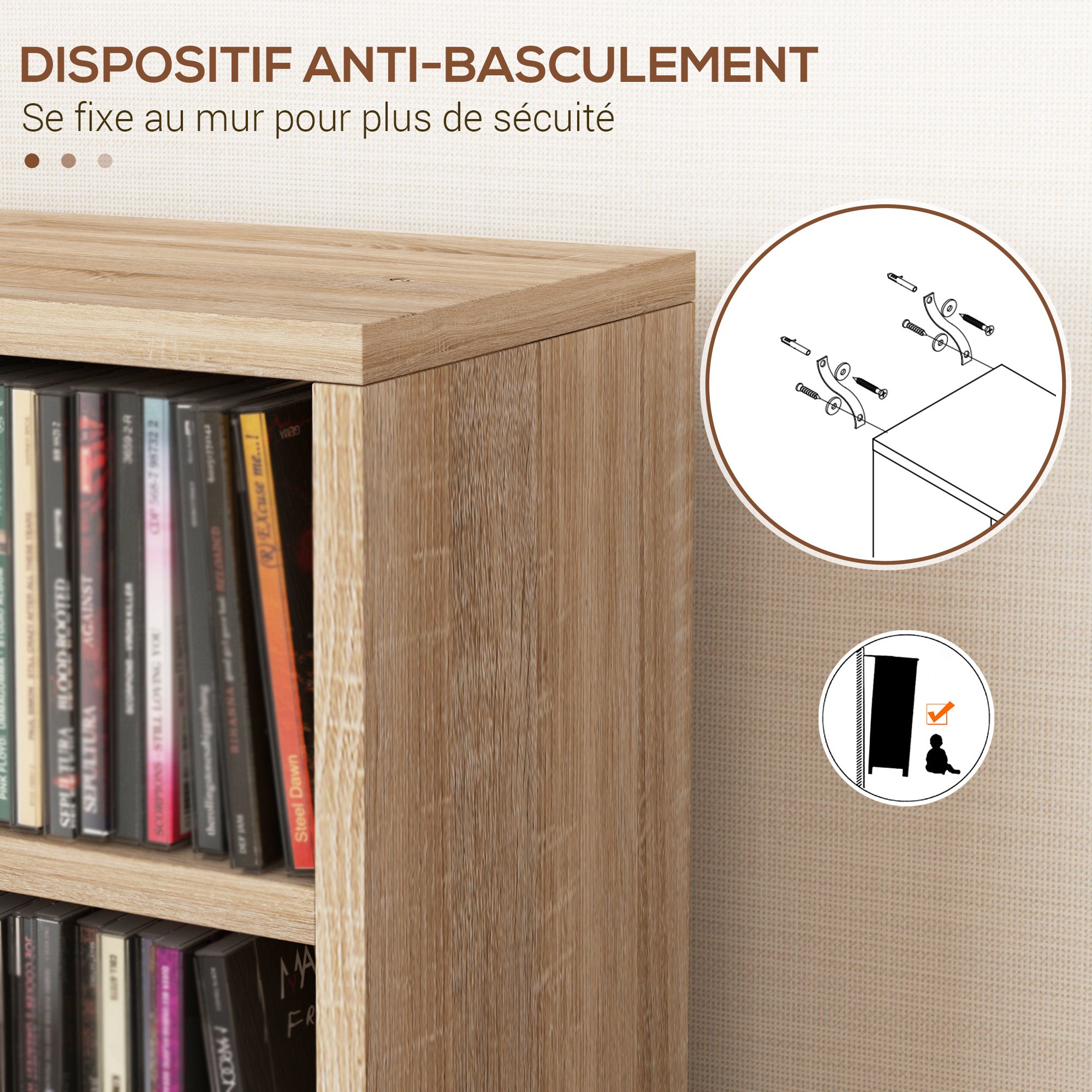Lot de 2 étagères colonnes armoire de rangement CD-DVD 6 + 6 compartiments 21 x 22,5 x 88,5 cm capacité max. 204 CD chêne