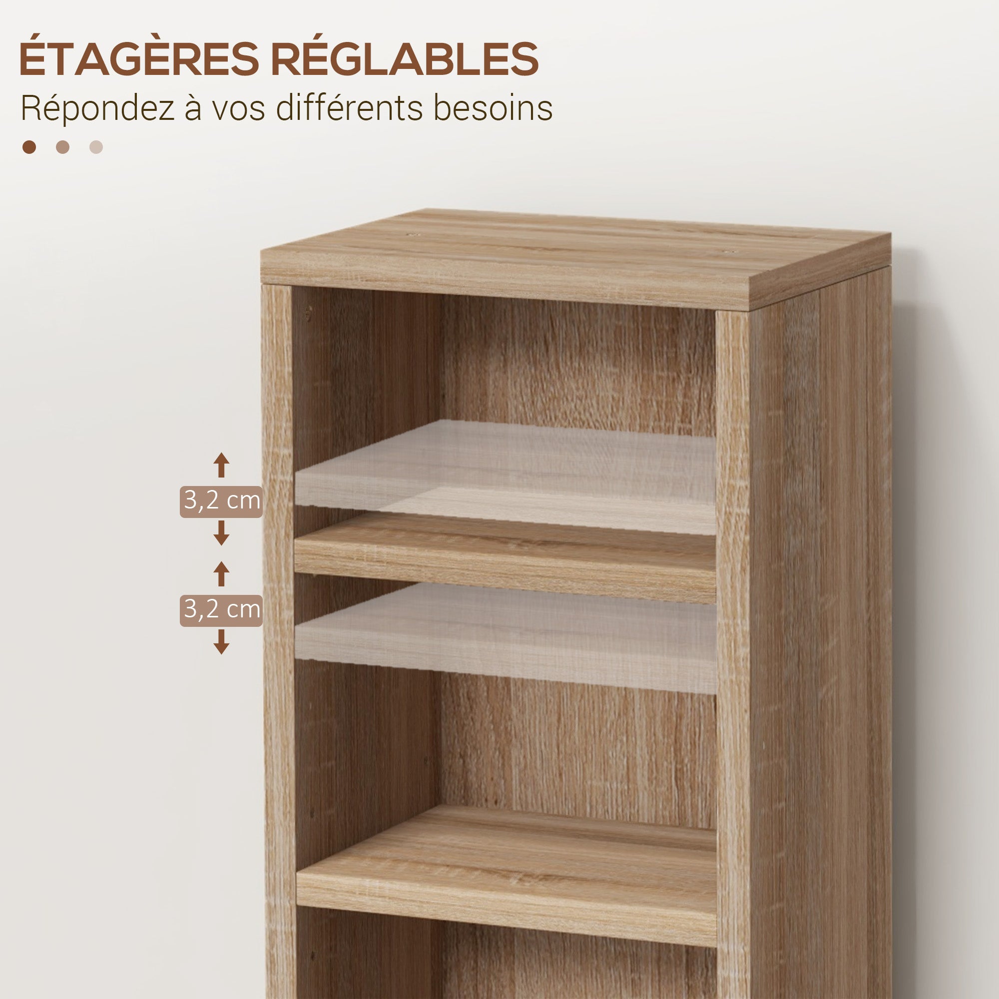 Lot de 2 étagères colonnes armoire de rangement CD-DVD 6 + 6 compartiments 21 x 22,5 x 88,5 cm capacité max. 204 CD chêne