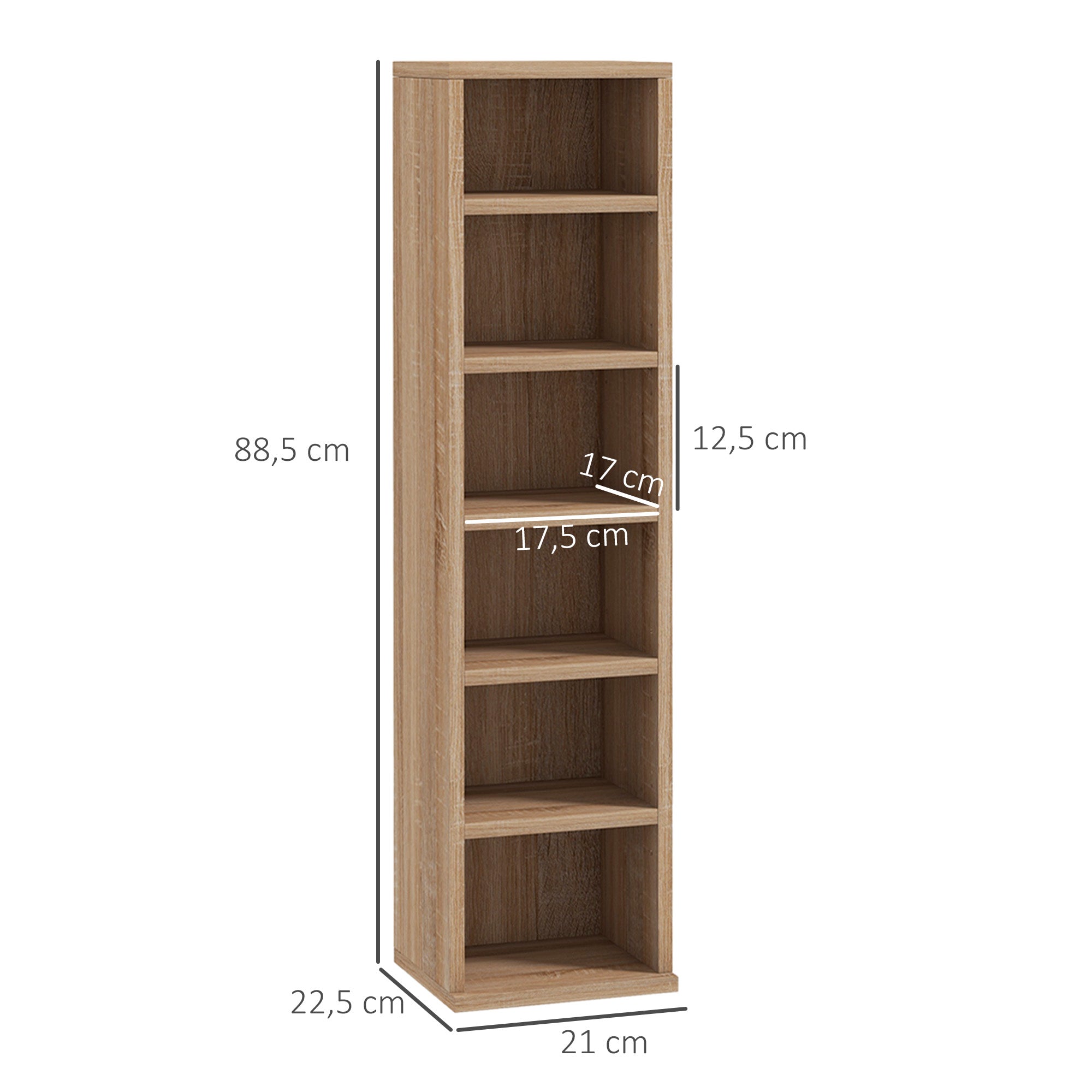Lot de 2 étagères colonnes armoire de rangement CD-DVD 6 + 6 compartiments 21 x 22,5 x 88,5 cm capacité max. 204 CD chêne