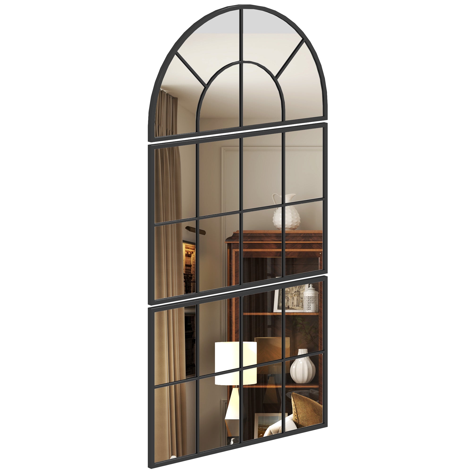 Miroir mural arqué, miroir mural en forme de fenêtre, ensemble de 3 pièces, cadre en métal, pour salon, chambre à coucher, couloir, 76 x 149 cm noir