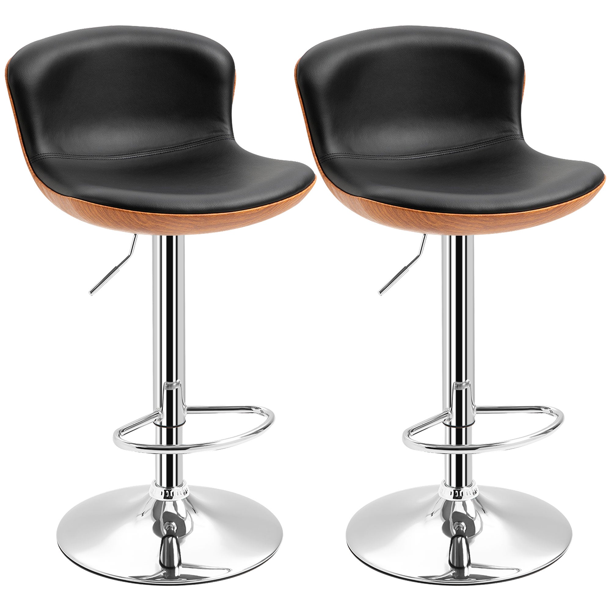 Lot de 2 Tabouret de Bar Design Contemporain Hauteur d'assise réglable 64-85 cm pivotant 360° revêtement synthétique Noir Imitation Bois