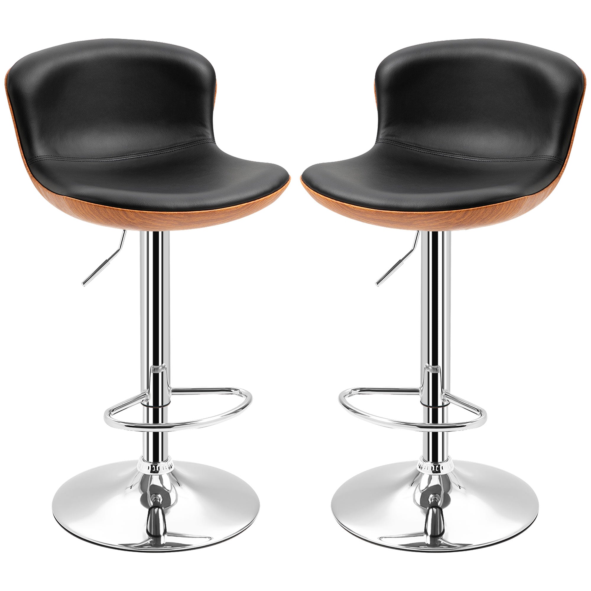 Lot de 2 Tabouret de Bar Design Contemporain Hauteur d'assise réglable 64-85 cm pivotant 360° revêtement synthétique Noir Imitation Bois