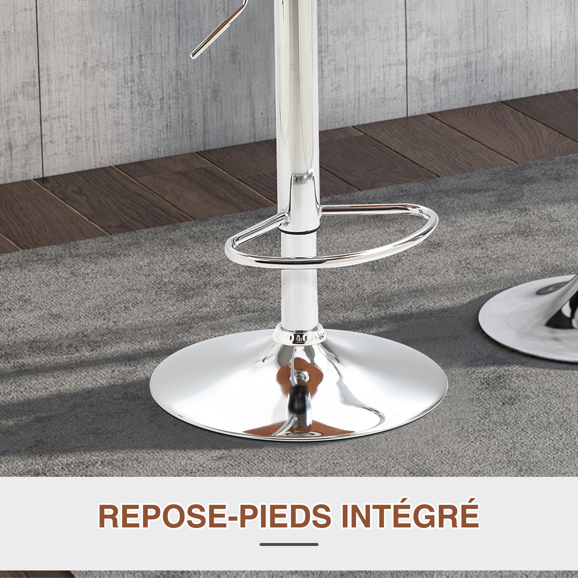 Lot de 2 Tabouret de Bar Design Contemporain Hauteur d'assise réglable 64-85 cm pivotant 360° revêtement synthétique Noir Imitation Bois