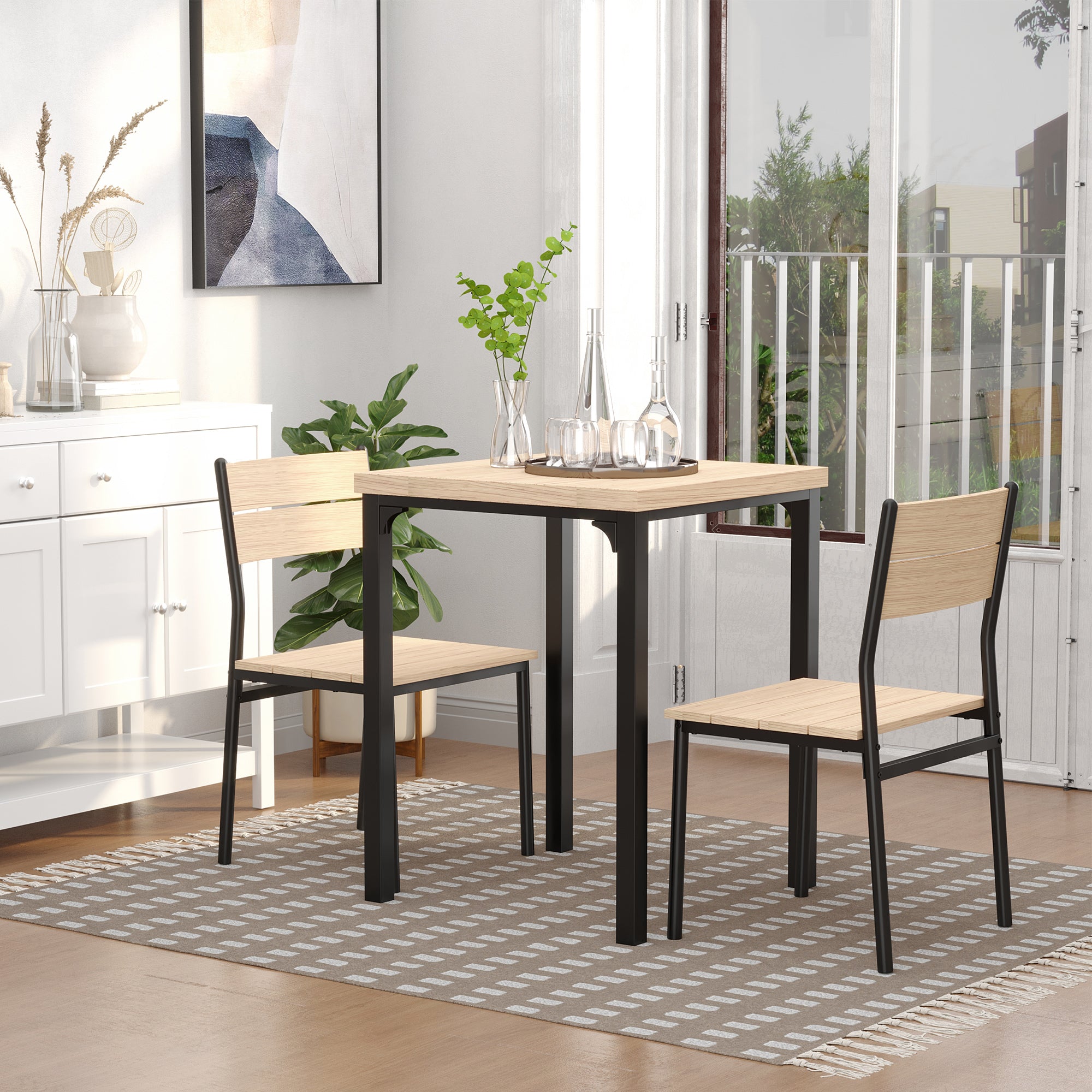 Ensemble table et chaises pour 2 personnes, table de cuisine avec chaises, table à manger 3 pièces avec 2 chaises encastrables, pour cuisine salon maison, bois de chêne clair