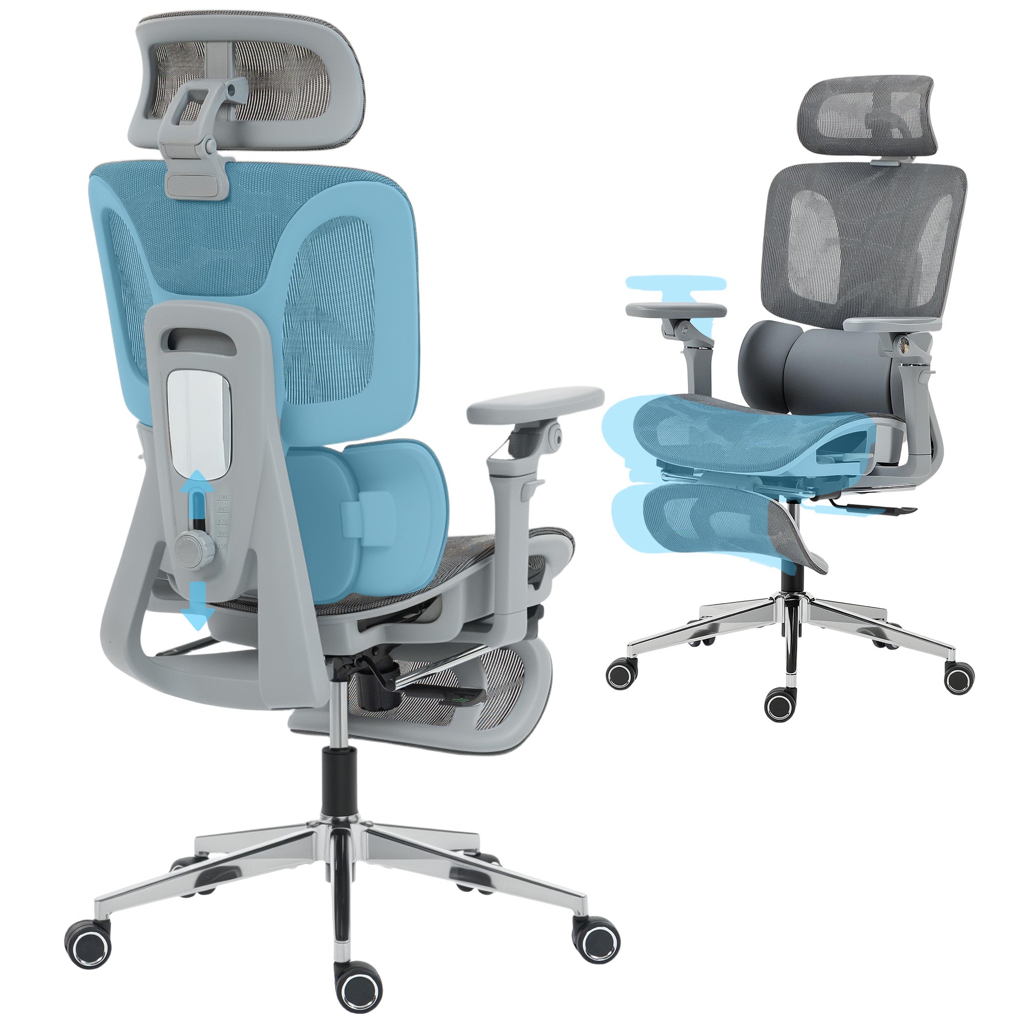 Chaise Bureau Ergonomique avec Accoudoirs 6D Appui-Tête et Profondeur d'Assise Réglables Fauteuil de Bureau en Maille Inclinable Hauteur Réglable Soutien Lombaire Adjustable Repose-Pieds Gris