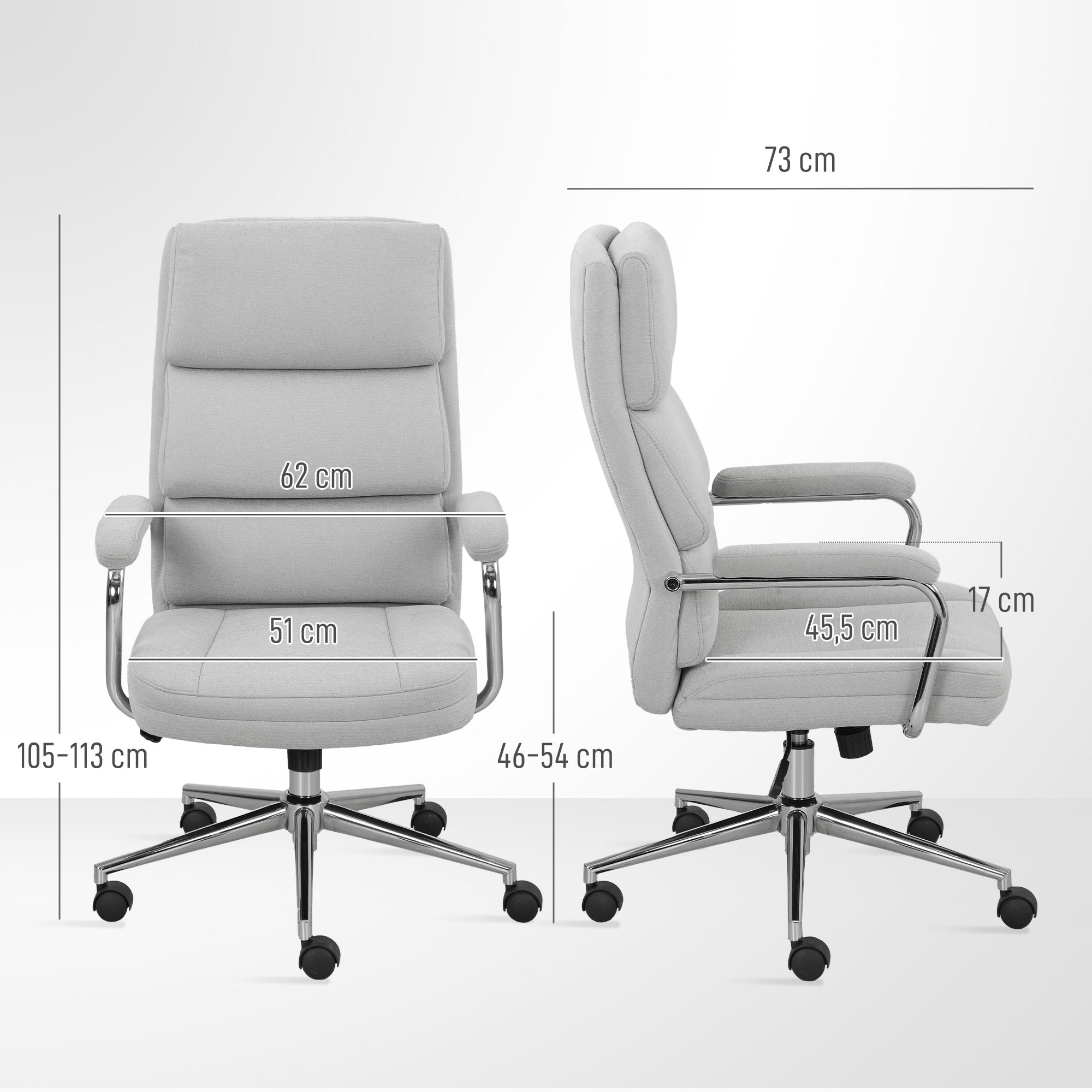 Fauteuil de bureau, chaise de bureau ergonomique avec hauteur réglable, fonction de bascule, tissu en lin, chaise d'ordinateur pour chambre, télétravail, charge 120 Kg, gris clair
