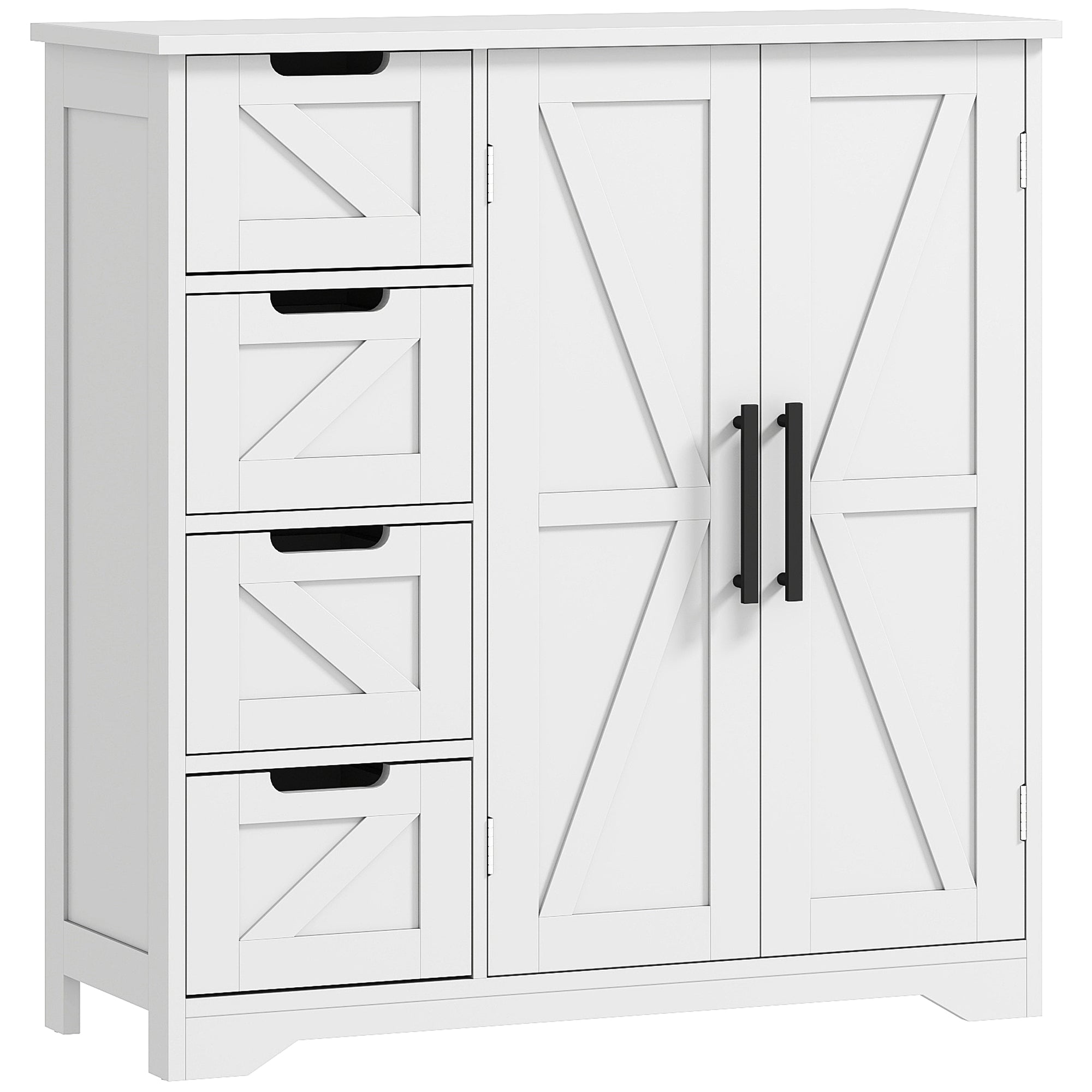 Meuble de salle de bain, meuble de rangement, armoire salle de bain avec 4 tiroirs, 1 placard, étagère réglable, pour salon, salle à manger, petits espaces, 81,2 x 30 x 83,8 cm, blanc