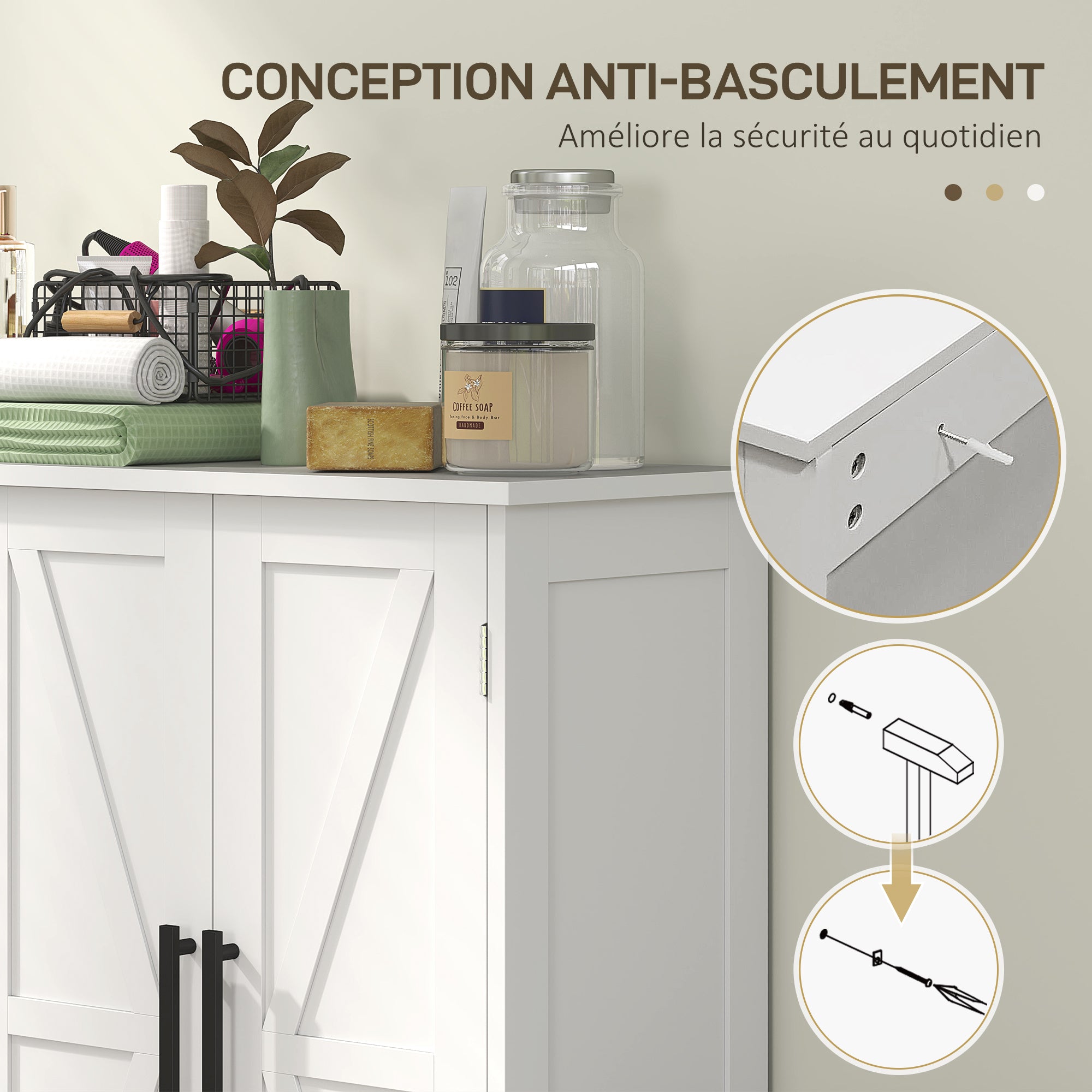 Meuble de salle de bain, meuble de rangement, armoire salle de bain avec 4 tiroirs, 1 placard, étagère réglable, pour salon, salle à manger, petits espaces, 81,2 x 30 x 83,8 cm, blanc