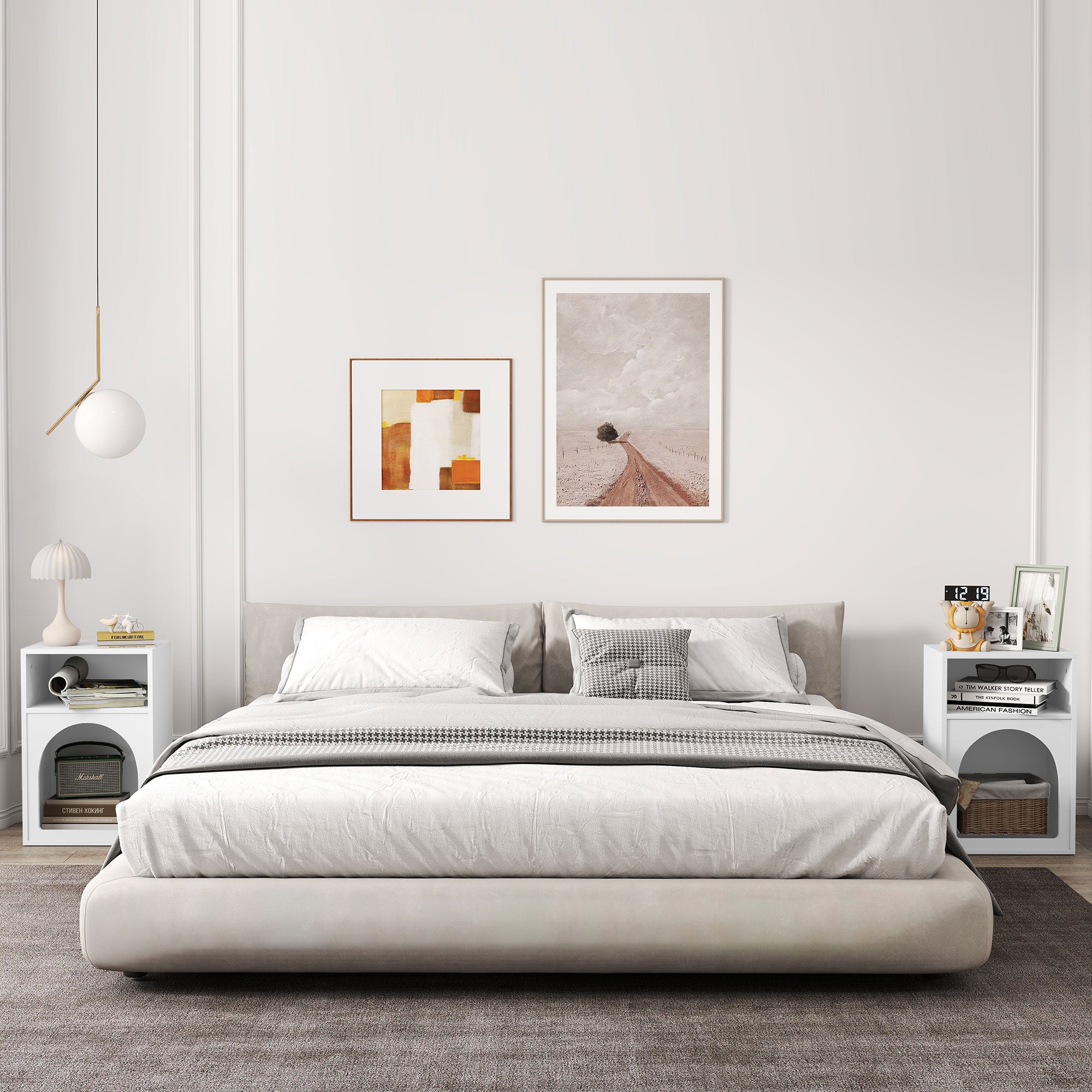 Lot de 2 tables de chevet, table de nuit avec compartiments ouverts, design arqué, chevet de lit pour chambre à coucher, salon, 40 x 30 x 60 cm, blanc