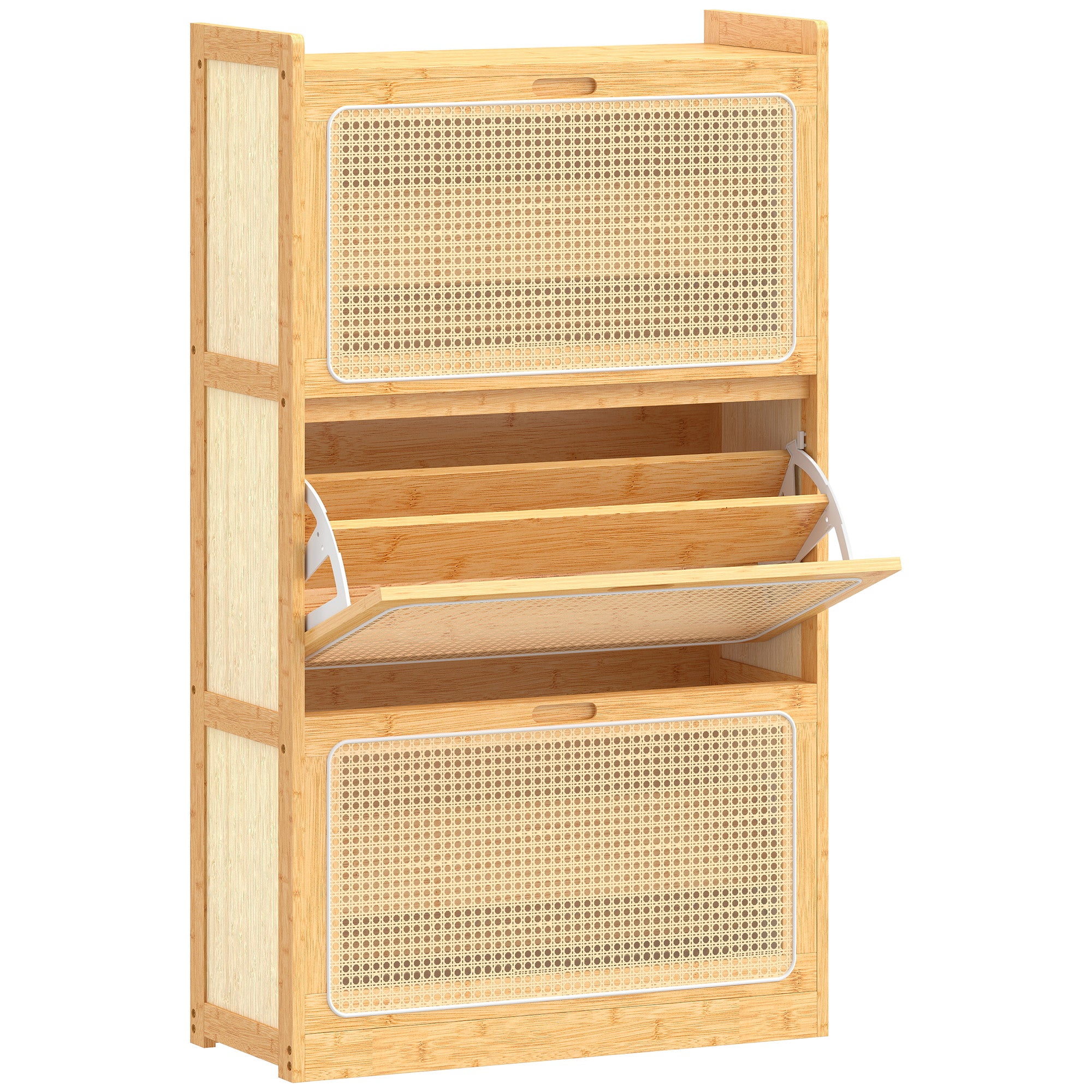Meuble à chaussures 21 paires en bambou, armoire à chaussures étroite avec 3 tiroirs rabattables et étagères réglables, style bohème, pour couloir, entrée, 69 x 29 x 119,8 cm, bois naturel