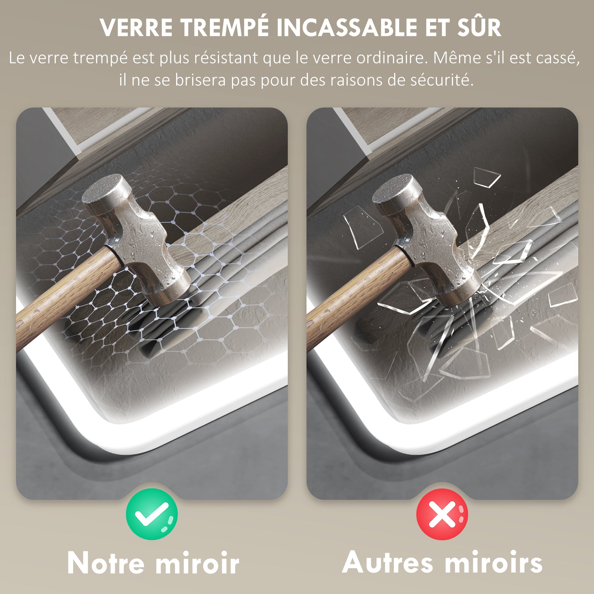 Miroir salle de bain bluetooth 70 x 90 cm, miroir lumineux salle de bain mural avec éclairage LED, interrupteur tactile, lumière réglable 3 couleurs, anti-buée, mémoire - argent