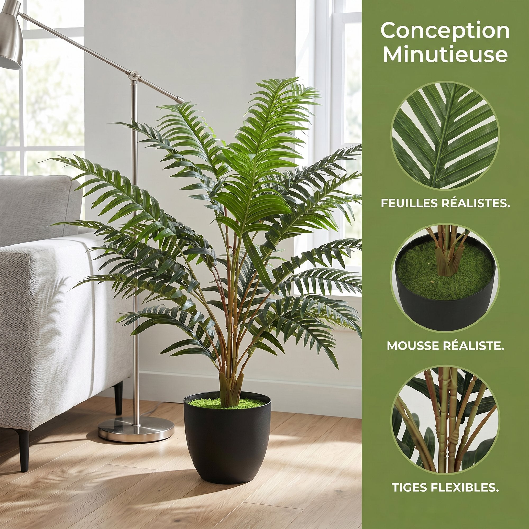 Plante artificielle intérieure 90 cm fougère arbre artificiel en pot avec branches flexibles, fausse plante vert décoration intérieure et extérieure pour maison, bureau, salon, chambre