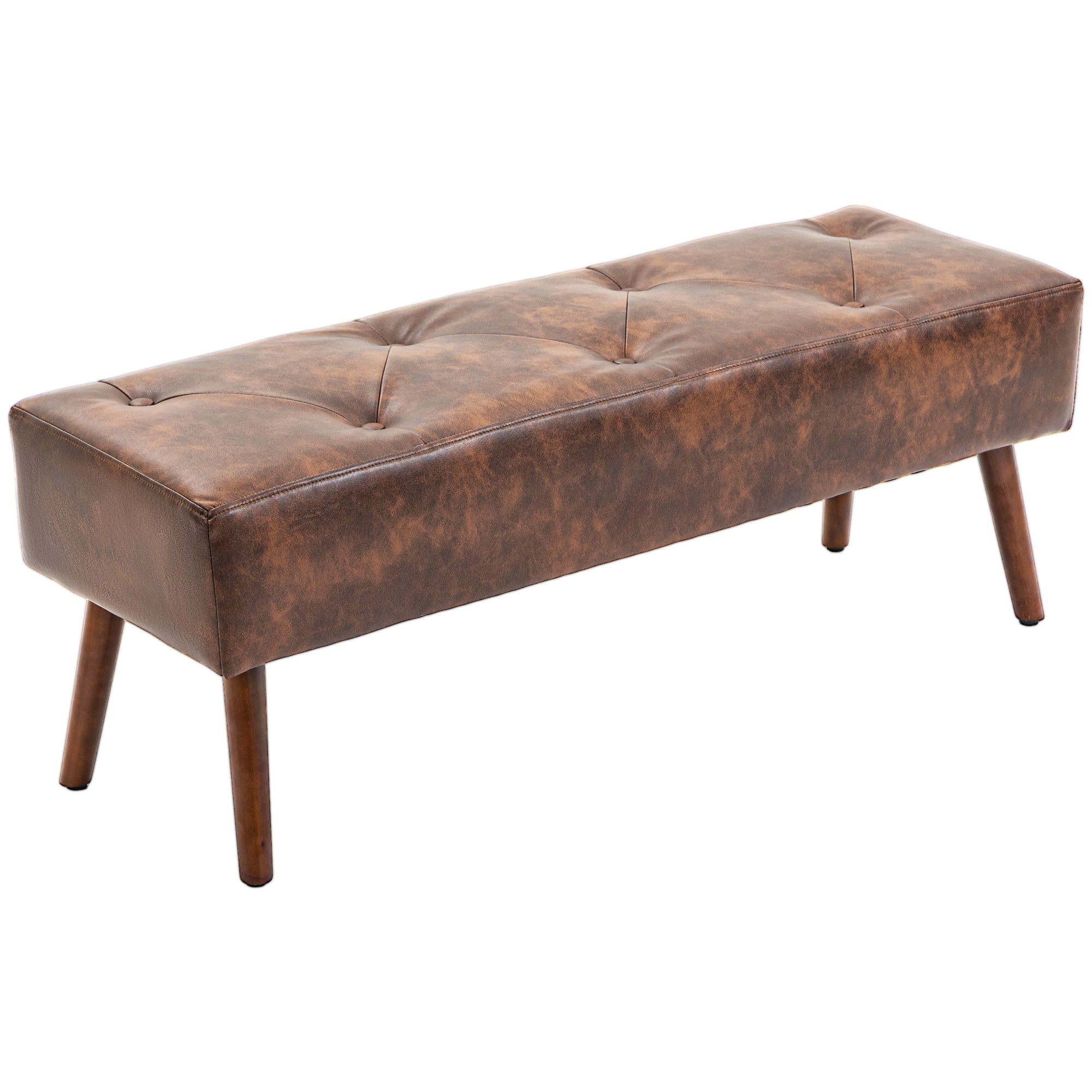Banc bout de lit banquette capitonnée style vintage revêtement synthétique 114 x 38 x 42 cm piètement bois banc rembourré marron effet vieilli