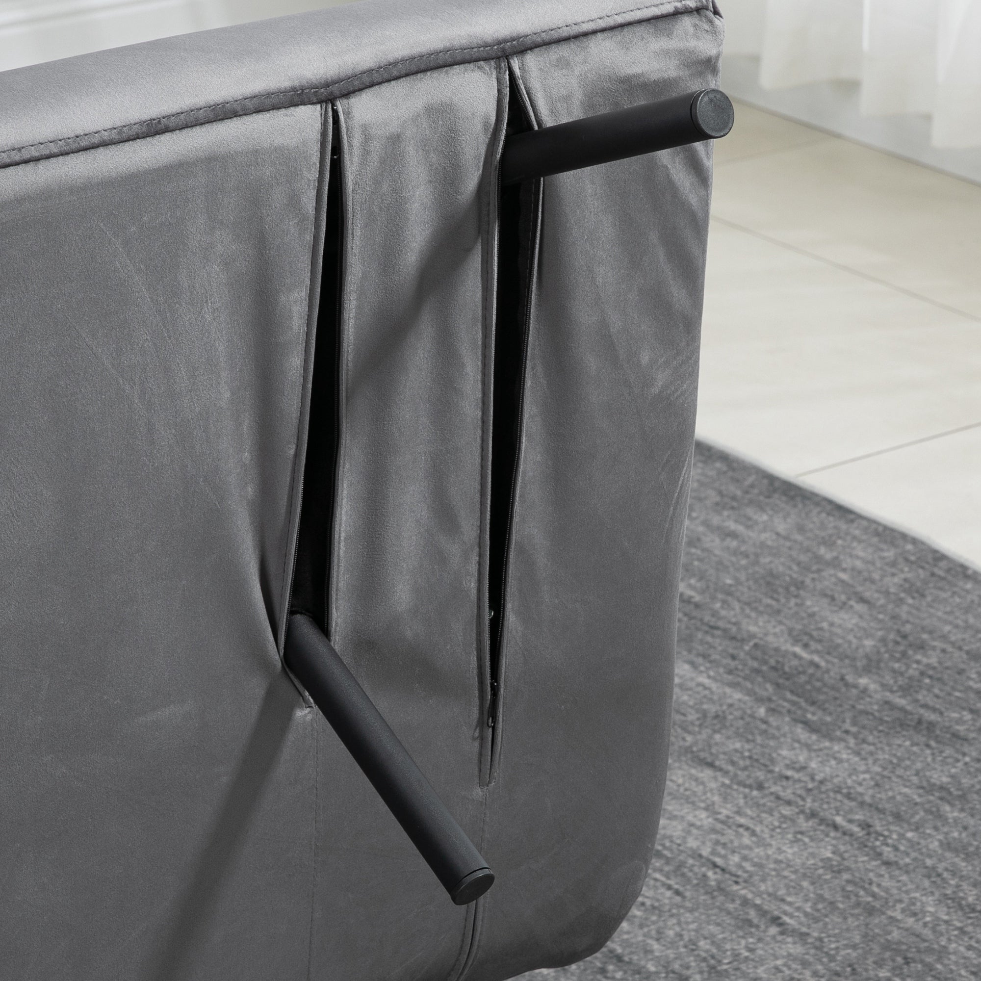 Canapé convertible 2 places 4 en 1, chauffeuse, fauteuil-lit pliant avec dossier réglable 5 niveaux et 2 coussins rembourrés, tissu effet velours pour salon, chambre d'amis, 102x73x81cm, gris