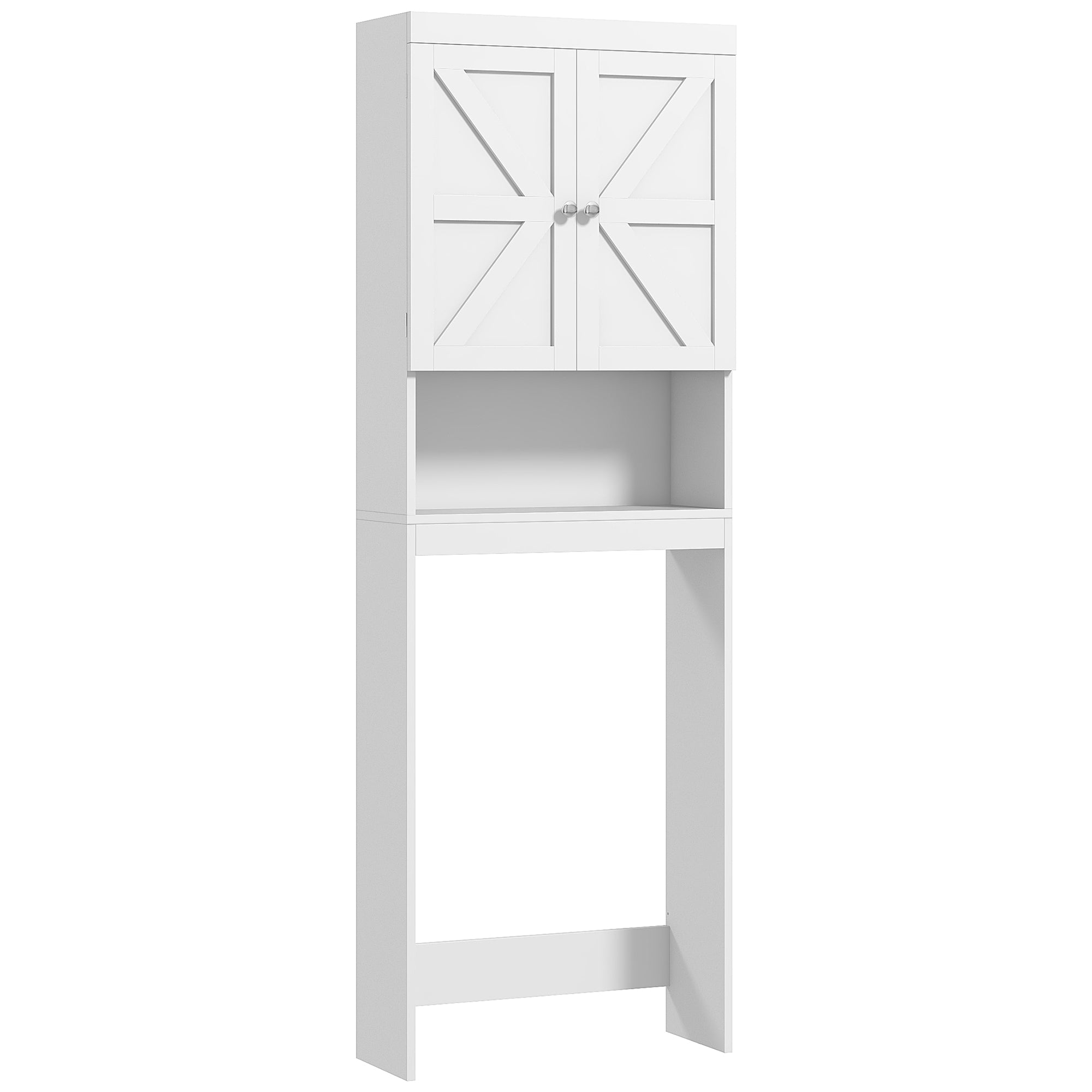 Meuble de rangement au-dessus des toilettes, meuble WC au-dessus des toilettes, meuble de salle de bain avec placard 2 portes et étagère ouverte 58,5L x 23l x 170H cm en bois - blanc