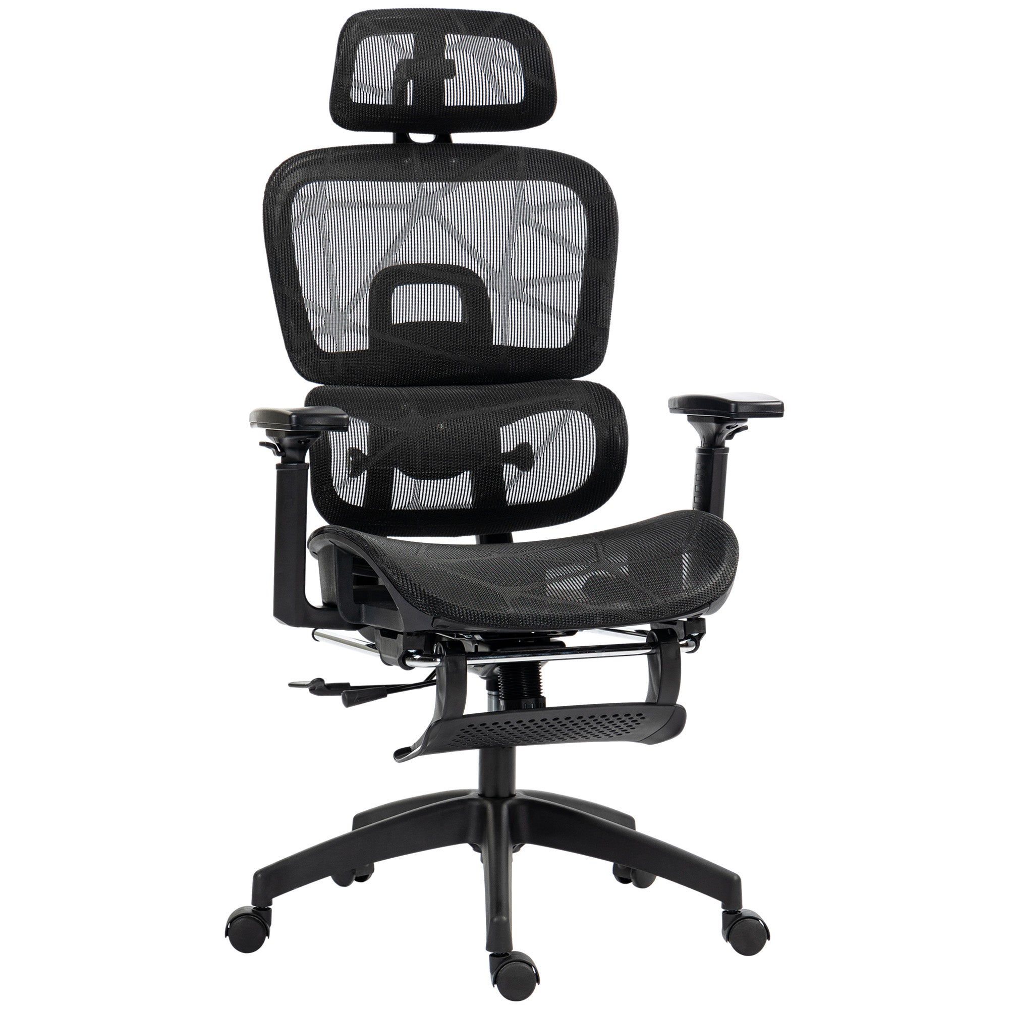 Fauteuil de bureau avec accoudoirs 3D, chaise de bureau ergonomique en maille, hauteur réglable, dossier inclinable, support lombaire, appui-tête et repose-pieds, pour chambre télétravail, noir