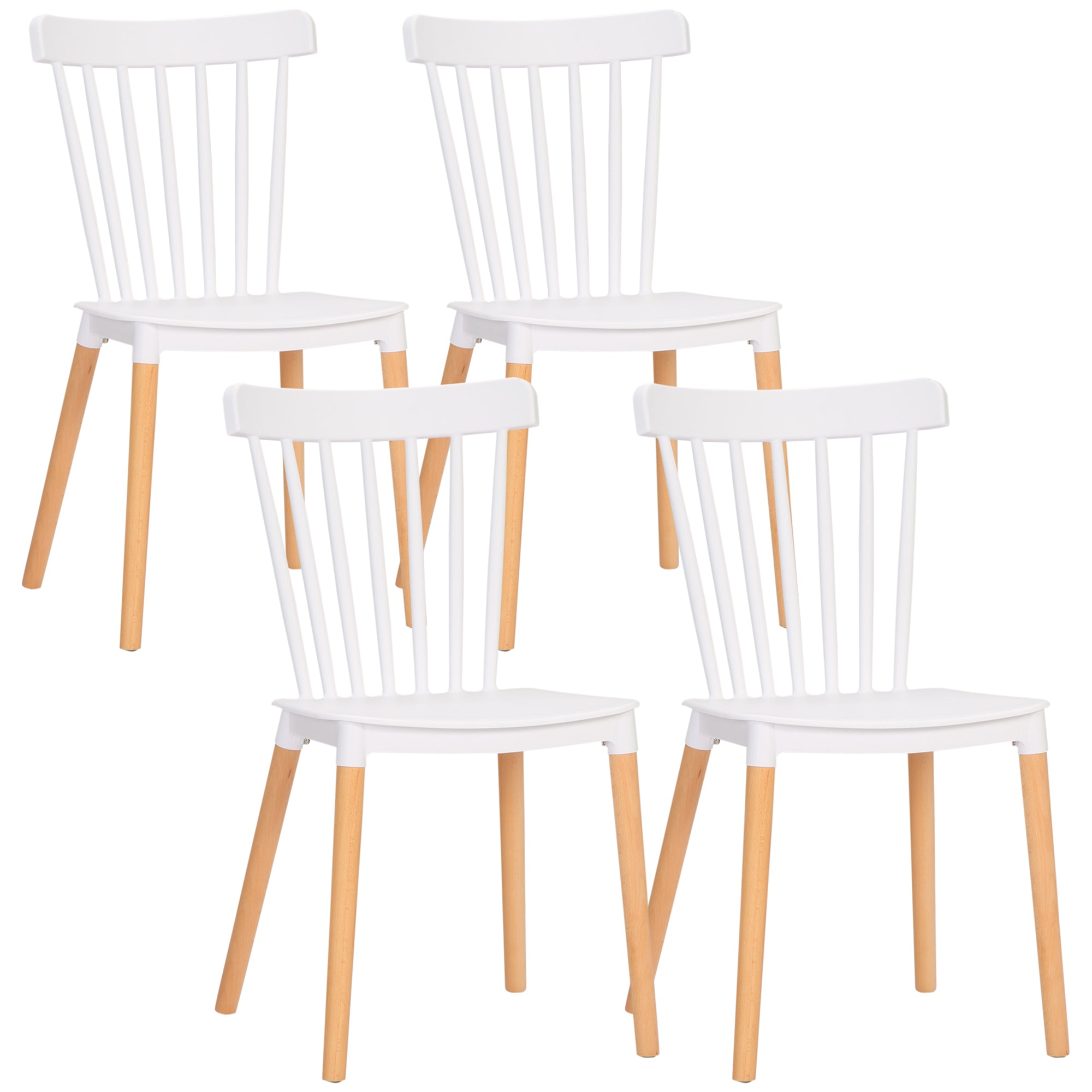 Lot de 4 chaises de salle à manger, chaises de cuisine, style scandinave, dossier haut, assise en polypropylène, pieds en hêtre, pour salon, chambre, cuisine, bureau, blanc