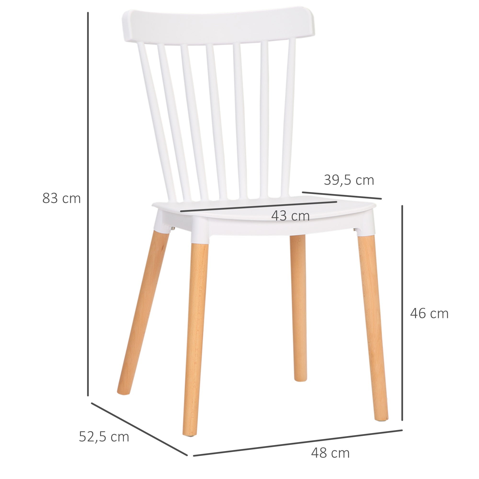 Lot de 4 chaises de salle à manger, chaises de cuisine, style scandinave, dossier haut, assise en polypropylène, pieds en hêtre, pour salon, chambre, cuisine, bureau, blanc
