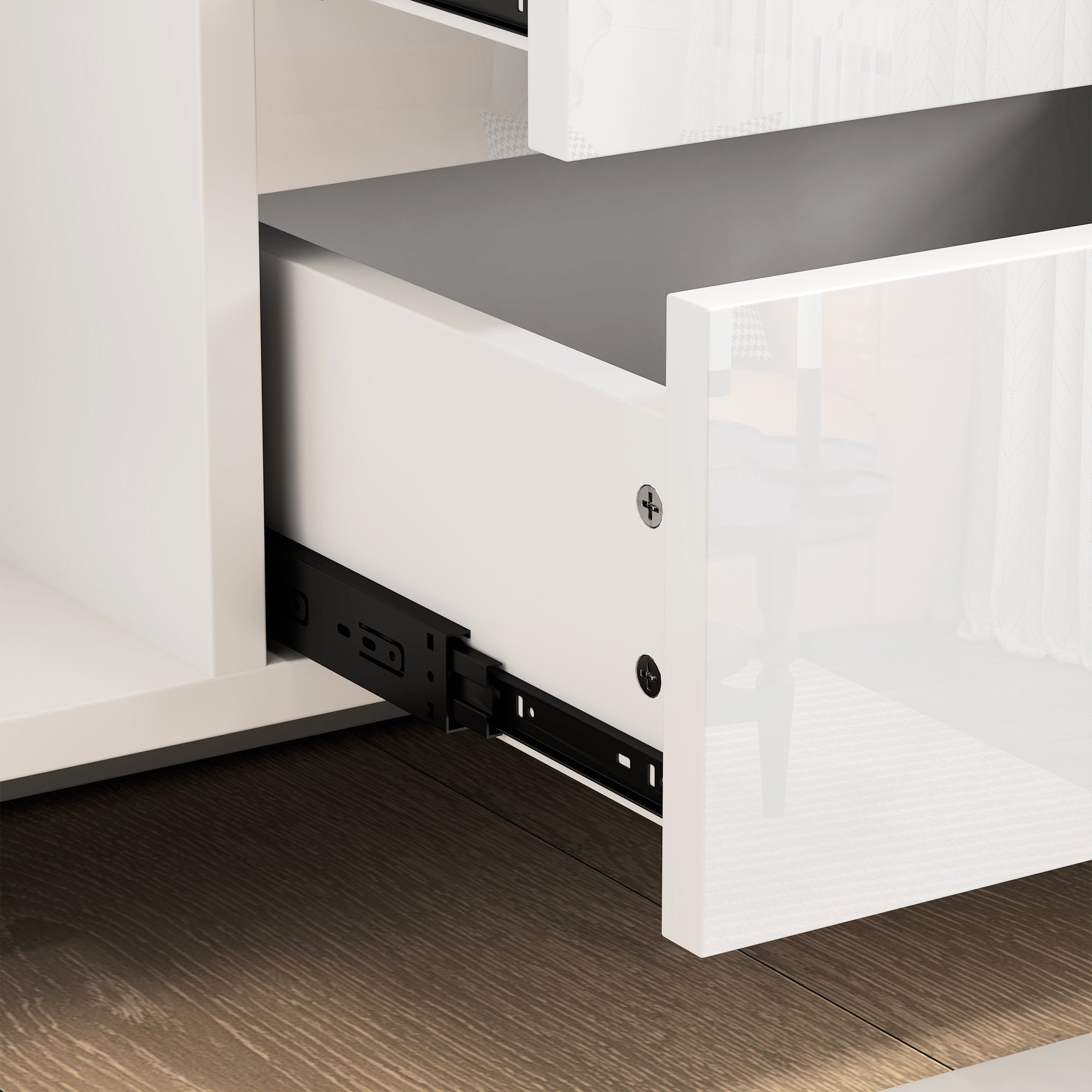 Buffet salon, meuble de rangement avec éclairage LED 4 tiroirs portes à fermeture douce et étagères réglables, style moderne, buffet salle à manger et cuisine, 120 x 34 x 80 cm, blanc brillant