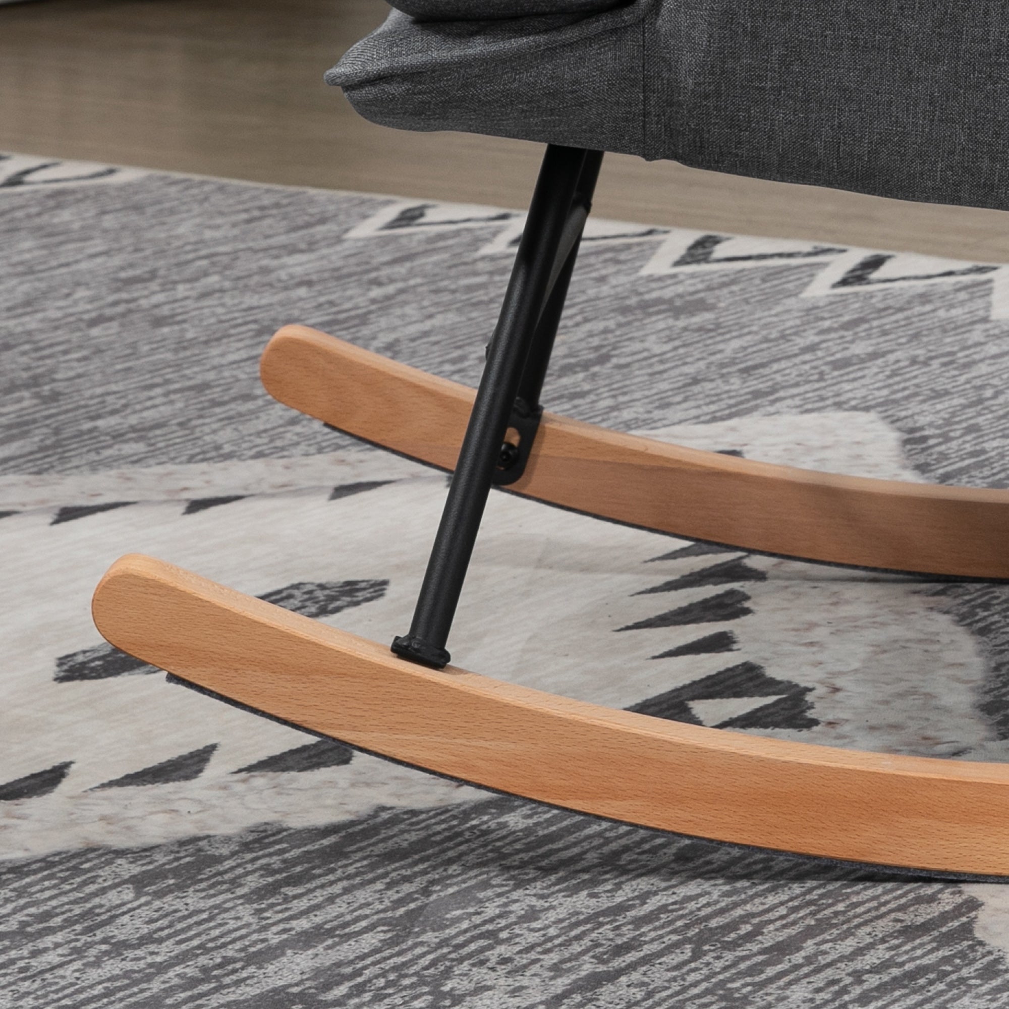 Fauteuil à bascule avec repose-pieds, rocking chair en tissu aspect lin, assise large, dossier haut, coussin inclus, chaise à bascule pour salon, chambre, gris