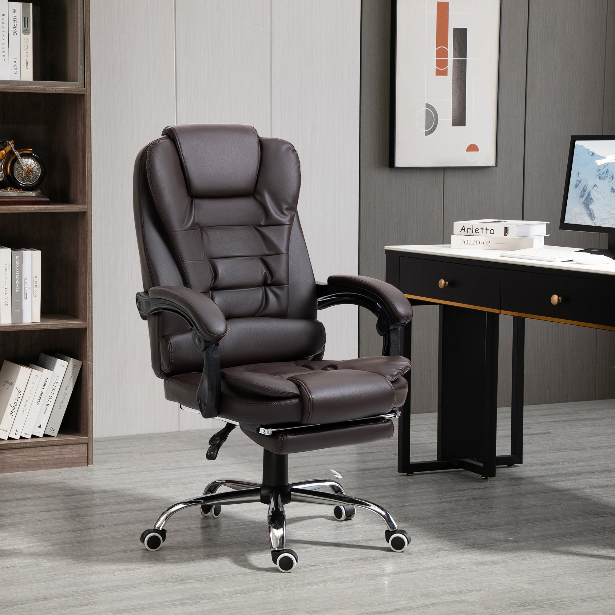 Fauteuil de bureau fauteuil manager grand confort dossier inclinable roulettes PU 64,5 x 69 x 117 cm Café