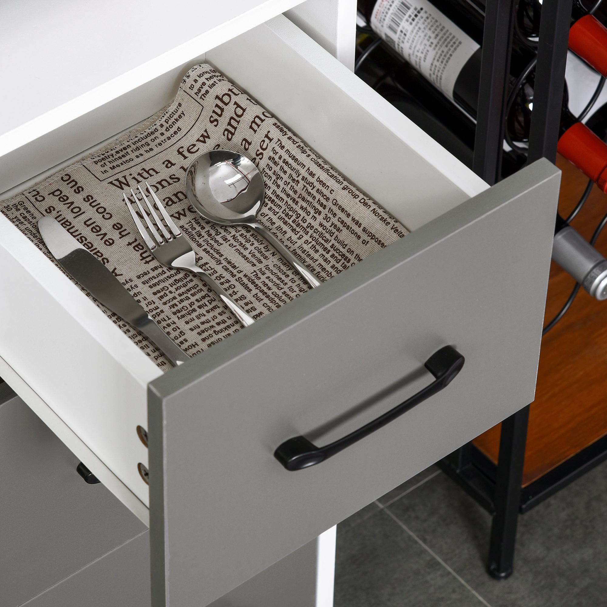 Buffet de cuisine armoire de cuisine multi-rangements 2 + 1 porte 3 tiroirs + grand plateau dim. 60L x 40l x 160H cm bicolore gris blanc