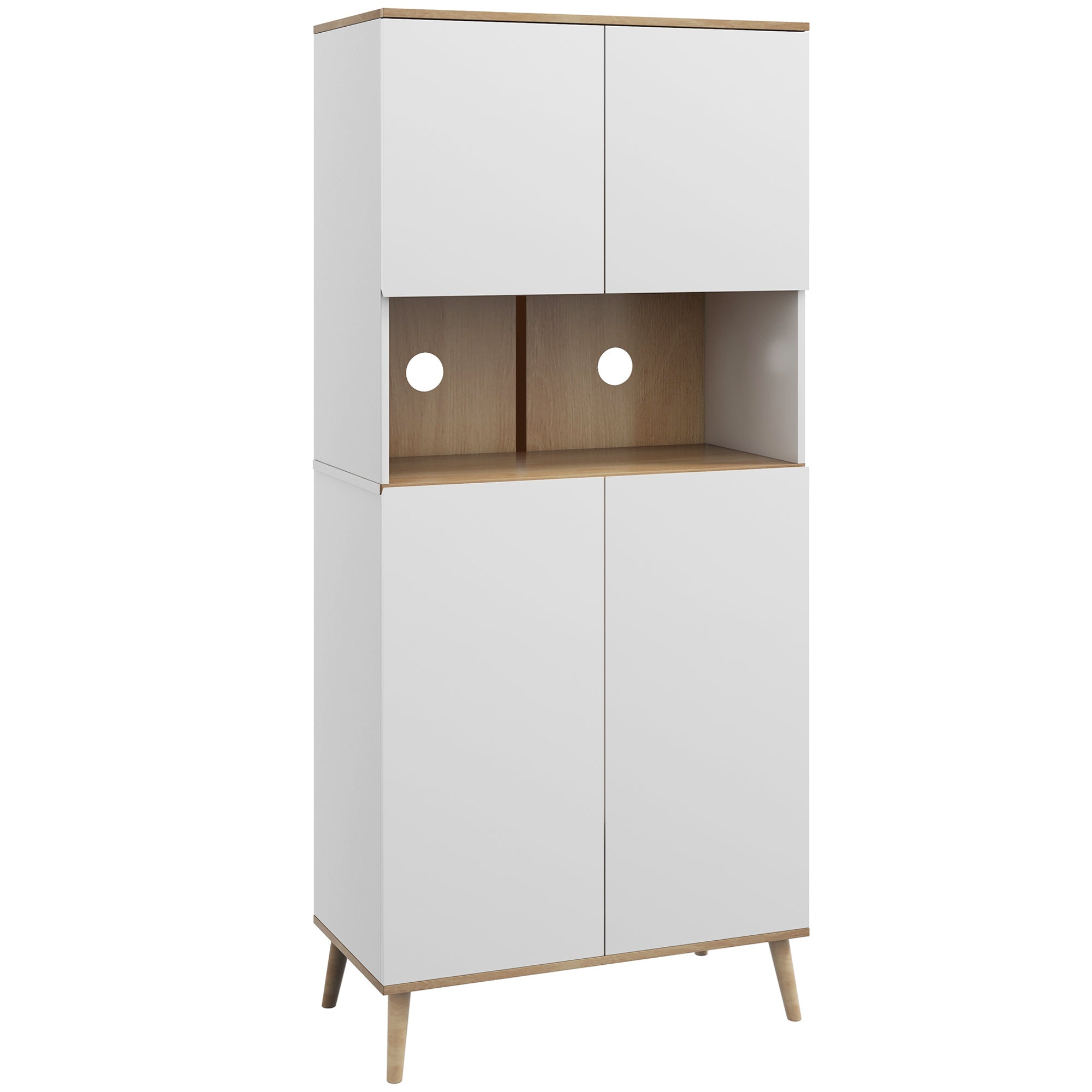 Buffet de cuisine armoire de cuisine 2 placards avec porte étagères réglables niche centrale 2 passe-câbles - 80 x 40 x 178 cm blanc