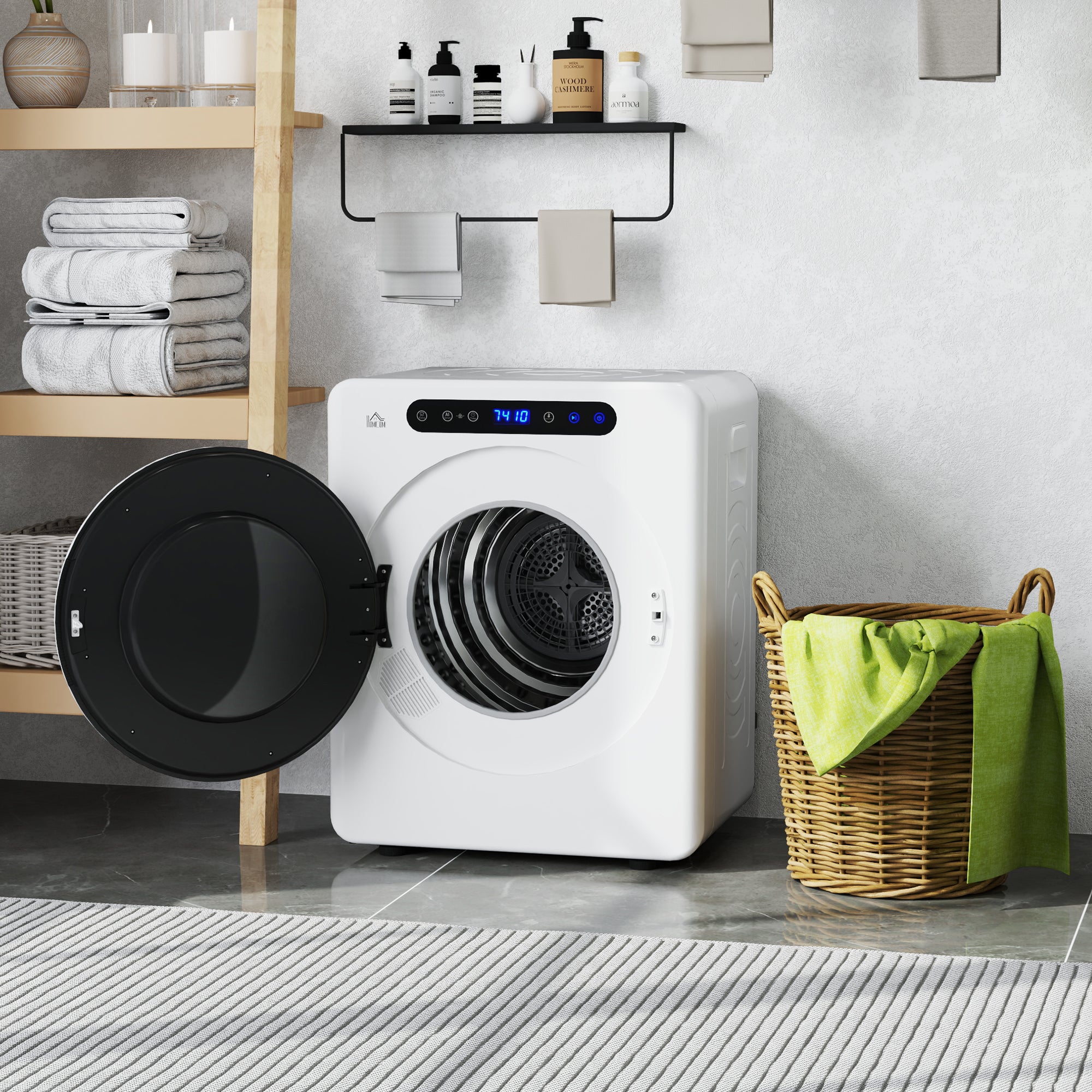 Sèche linge à évacuation compact, sèche-linge électrique 1000 W 3 Kg avec 6 modes de séchage, cuve en acier inoxydable, charge frontale, minuterie, pour appartement, maison, camping-cars, blanc